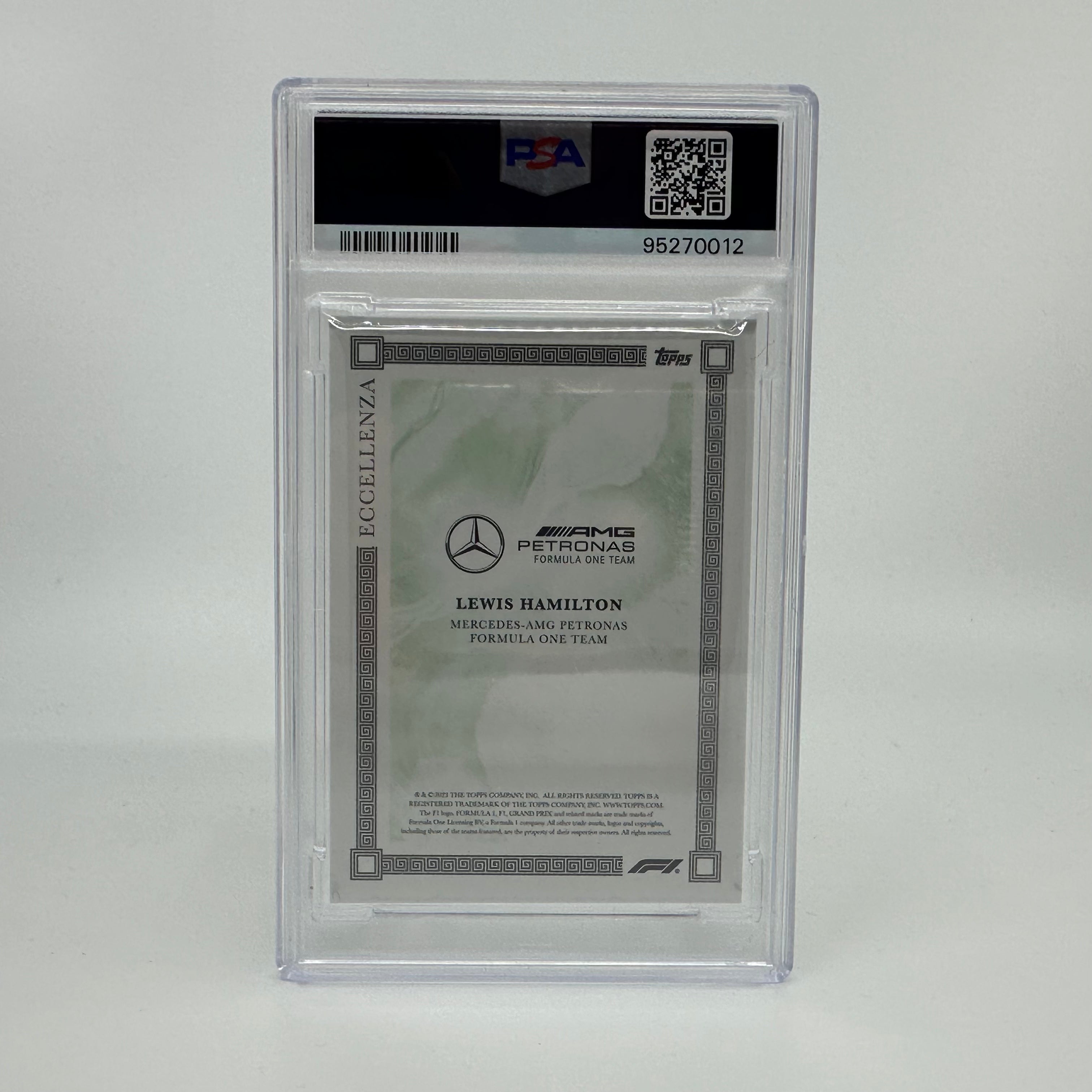 PSA 9 Graded 32/99 Lewis Hamilton Green 2023 Eccellenza Trading Card - Rare Collectible for F1 Fans & Sports Memorabilia Enthusiasts