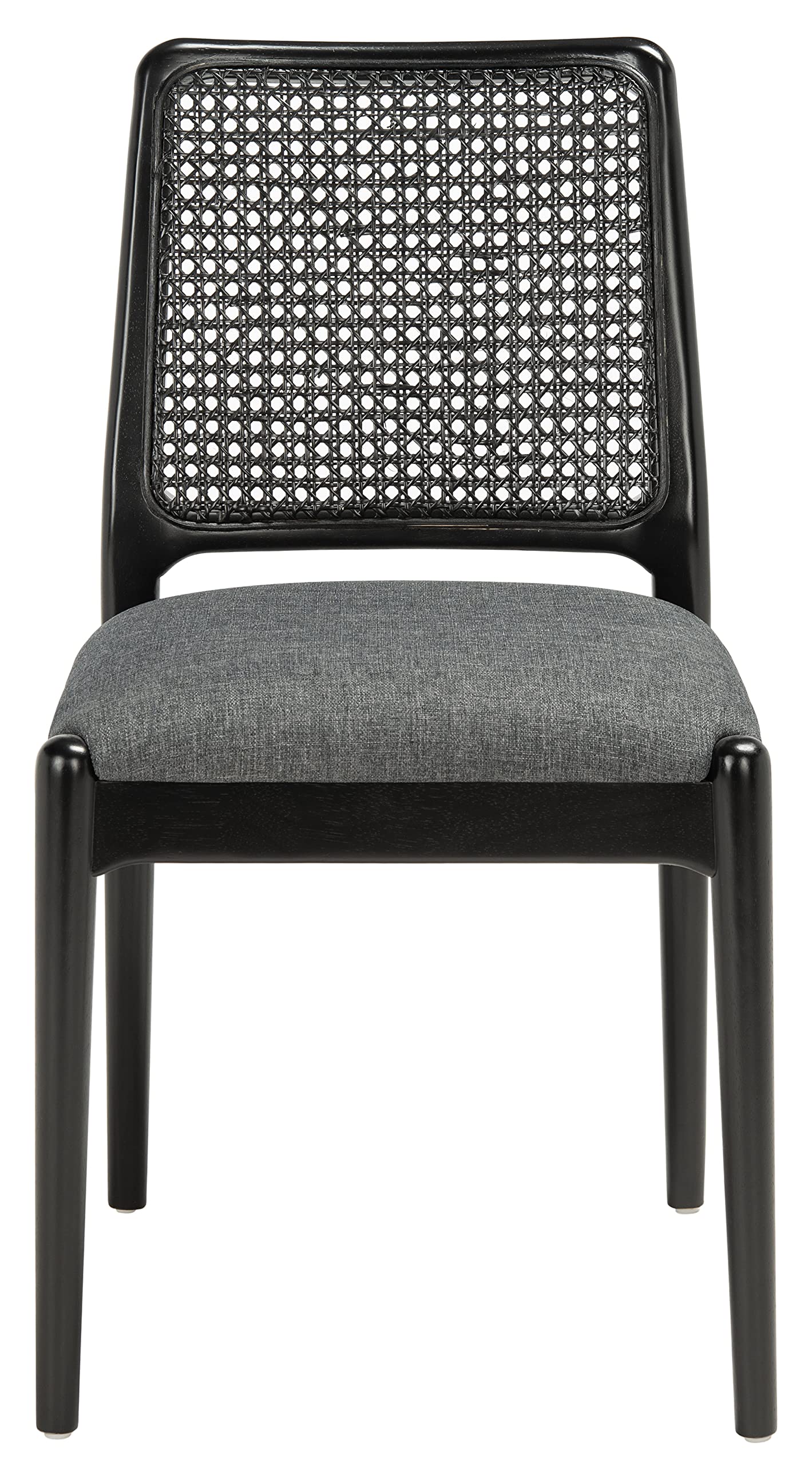 SAFAVIEH Reinhardt Rattan Cushion Dining Chairs (Set of 2) - Fully Assembled Black/Grey Modern Kitchen & Patio Furniture - DCH8800C-SET2 for Indoor Outdoor Dining Room, Breakfast Nook, and Garden Decor