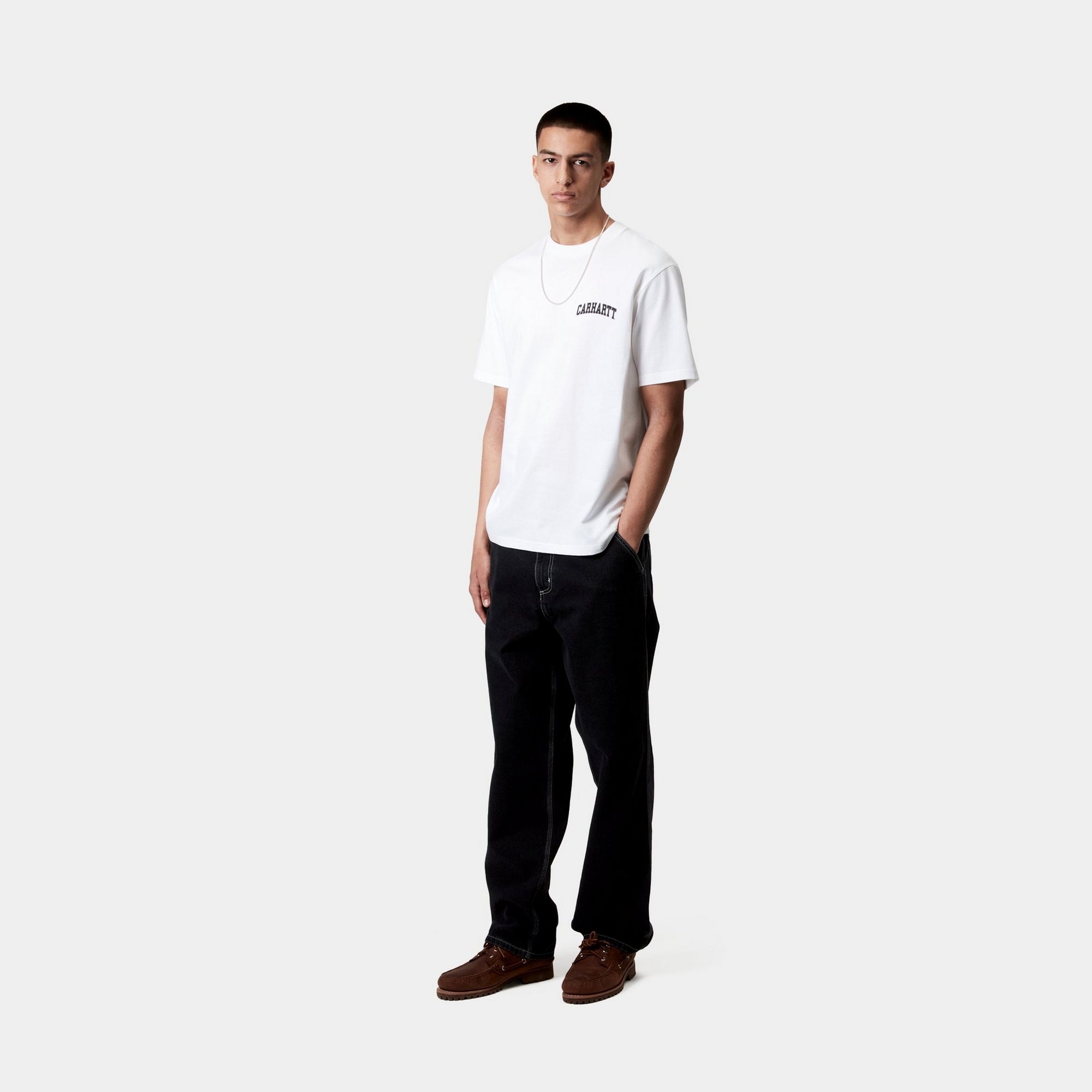 University Script T-Shirt - Classic White & Black Cotton Tee for College Students & Alumni | Perfect for Campus Wear, School Spirit Events & Casual Outfits