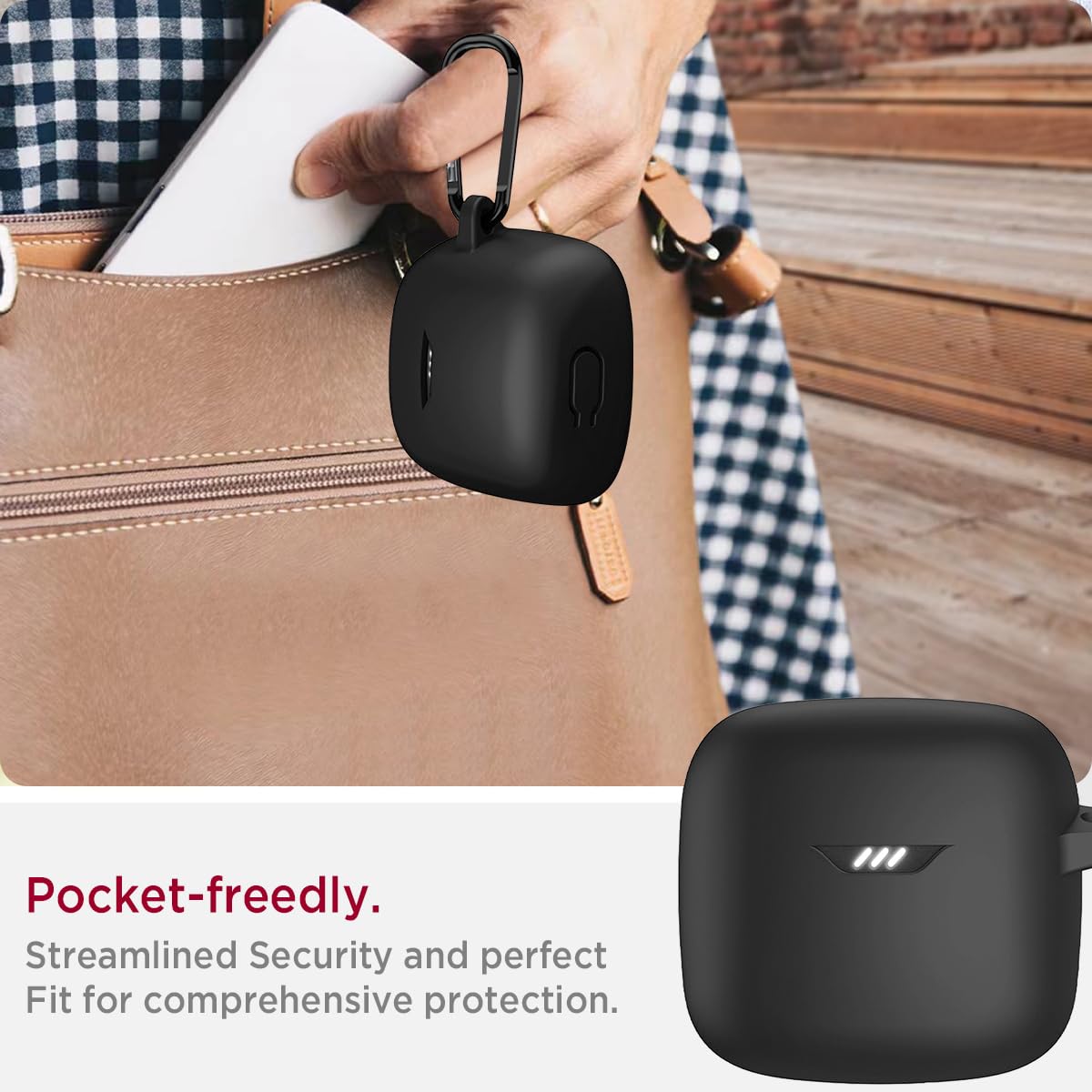 Miimall Protective Silicone Case Cover for JBL Tune Flex - Anti-Lost Keychain, Scratch & Dust Resistant with Carabiner Clip (Black) | Perfect for Gym, Travel & Outdoor Activities
