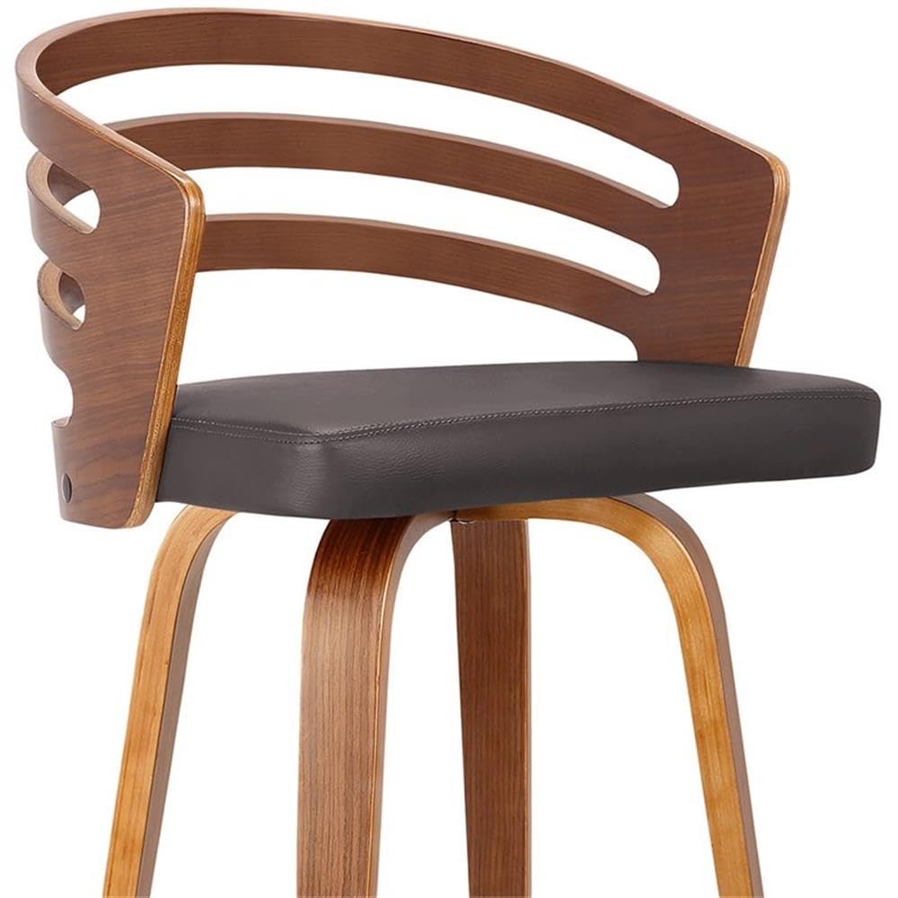 Hawthorne Collections 30 Inch Modern Brown Faux Leather Swivel Bar Stool - Perfect for Kitchen Islands, Home Bars & Breakfast Nooks