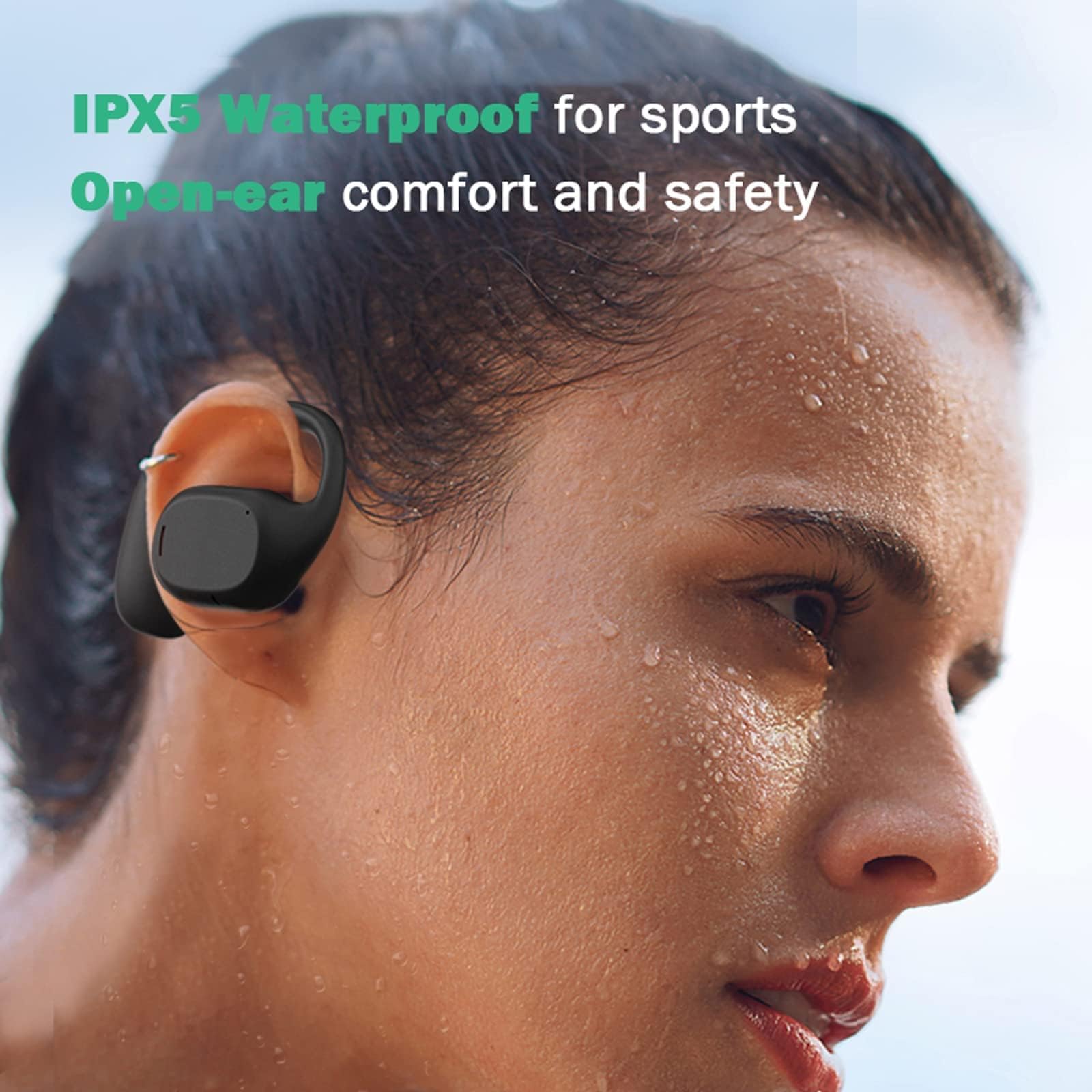 **Wireless Open Ear Bone Conduction Headphones – Bluetooth 5.0, Comfortable Earhooks, Sweatproof for Running, Cycling & Workouts**