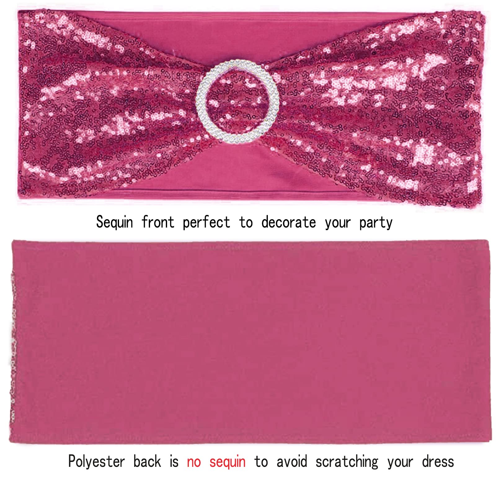25 PCS Stretch Sequin Chair Sashes - Elastic Spandex Bands for Wedding, Reception, Banquet Chair Decorations (Magenta) - Perfect for Bridal Showers, Birthday Parties & Special Events