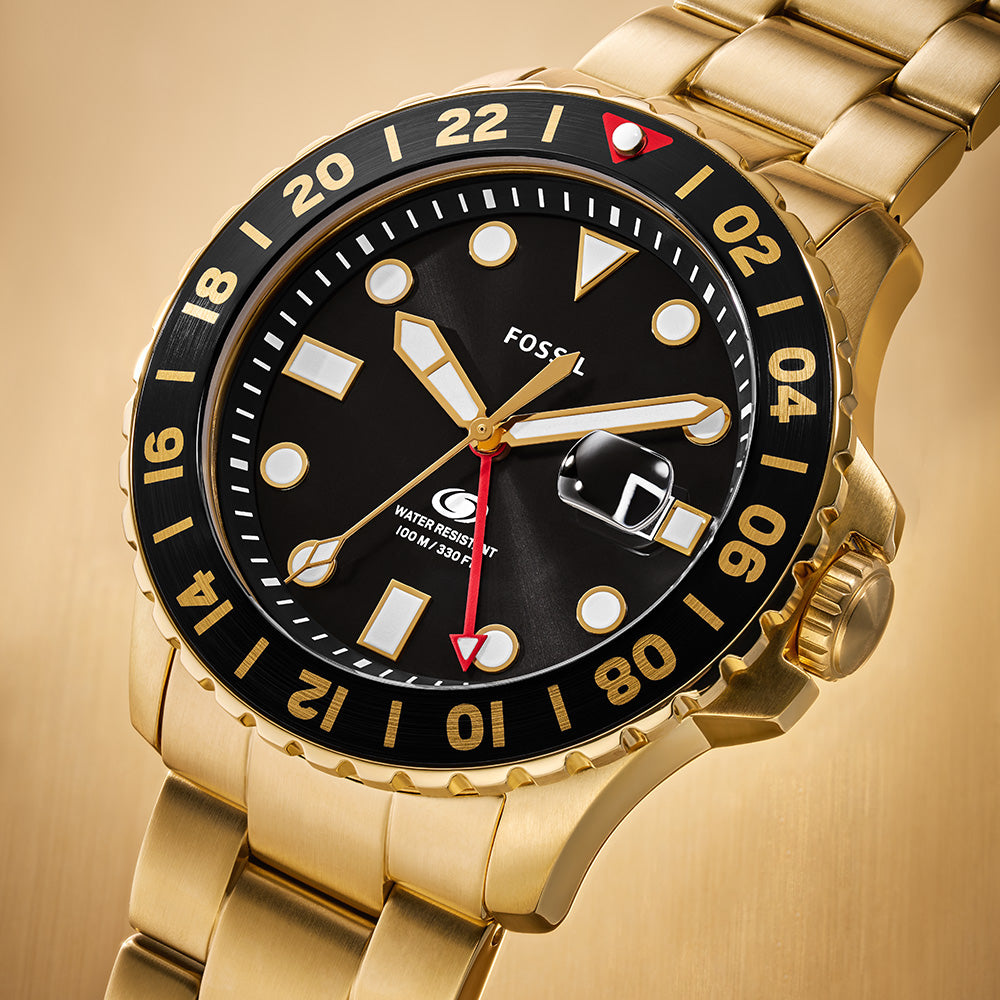 Fossil Blue GMT FS5990 Men's Stainless Steel Watch - Waterproof, Date Display - Perfect for Business, Travel & Everyday Wear