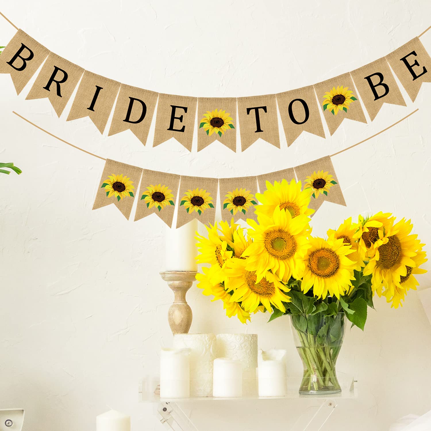 Rustic Sunflower Burlap Wedding Banner - Elegant Jute Bunting Garland for Bridal Showers, Bachelorette Parties, Engagements & Anniversaries - Perfect Photo Backdrop & Boho Wedding Decor