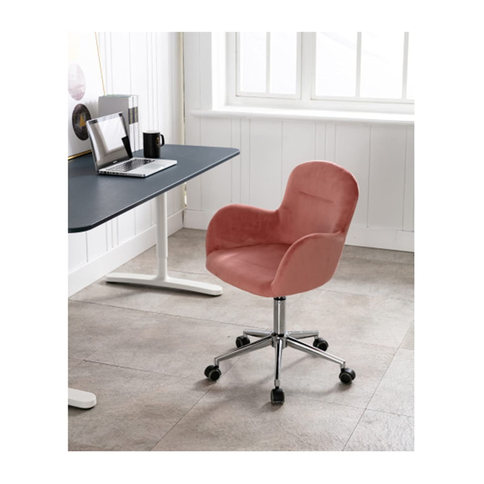 Velvet Swivel Office Chair - Modern Ergonomic Desk Chair with Armrests for Home Office, Living Room & Study - Pink Leisure Shell Chair for Comfortable Working & Relaxing
