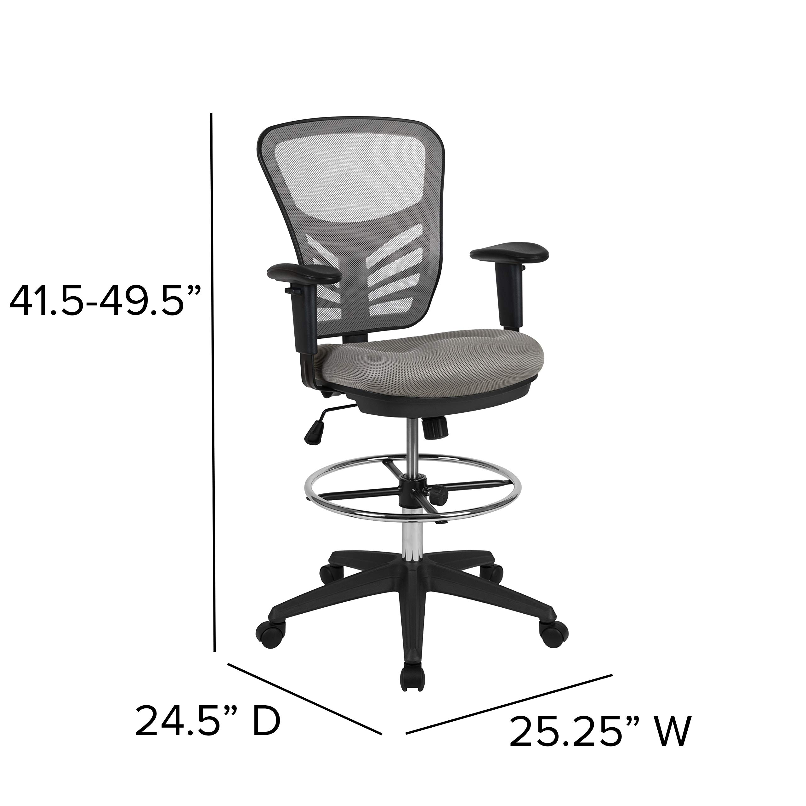 Flash Furniture Tyler Mid-Back Ergonomic Mesh Drafting Chair - Adjustable Arms, Chrome Foot Ring & Black Frame - Perfect for Office, Home Studio & Architectural Workstations