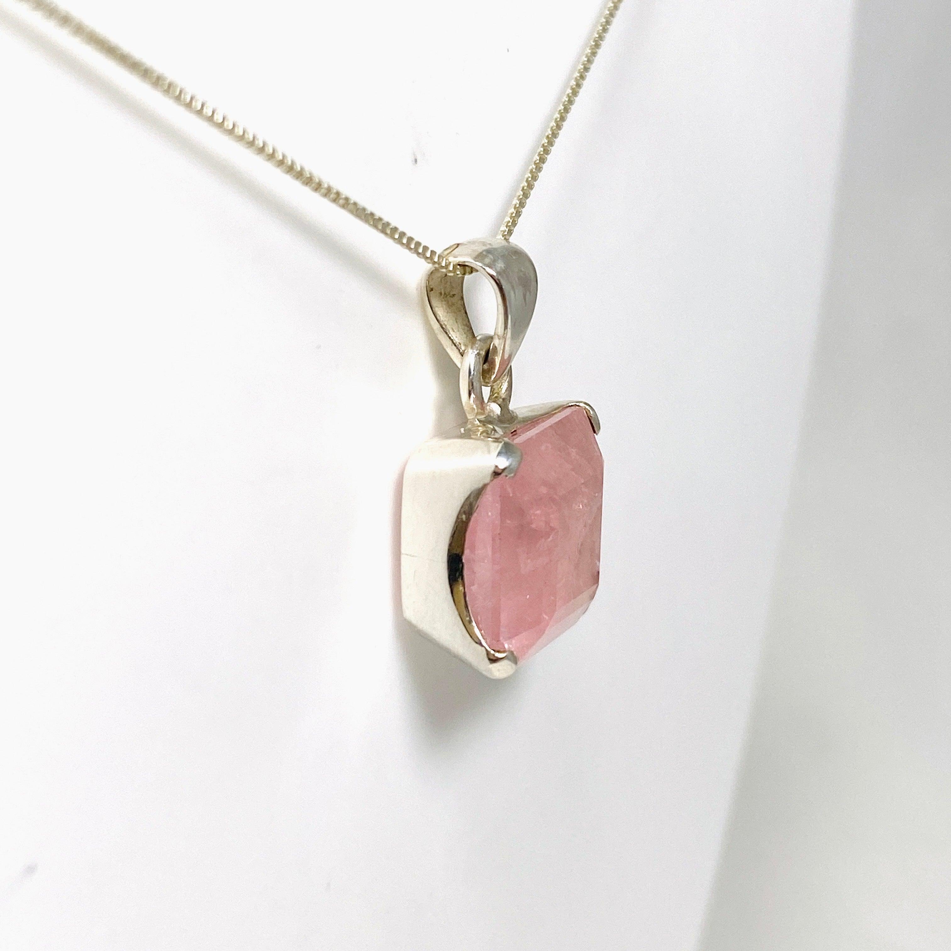 Morganite Faceted Square Pendant Necklace PPGJ694 - Elegant Rose Quartz Jewelry for Women, Perfect for Weddings, Anniversaries & Special Occasions