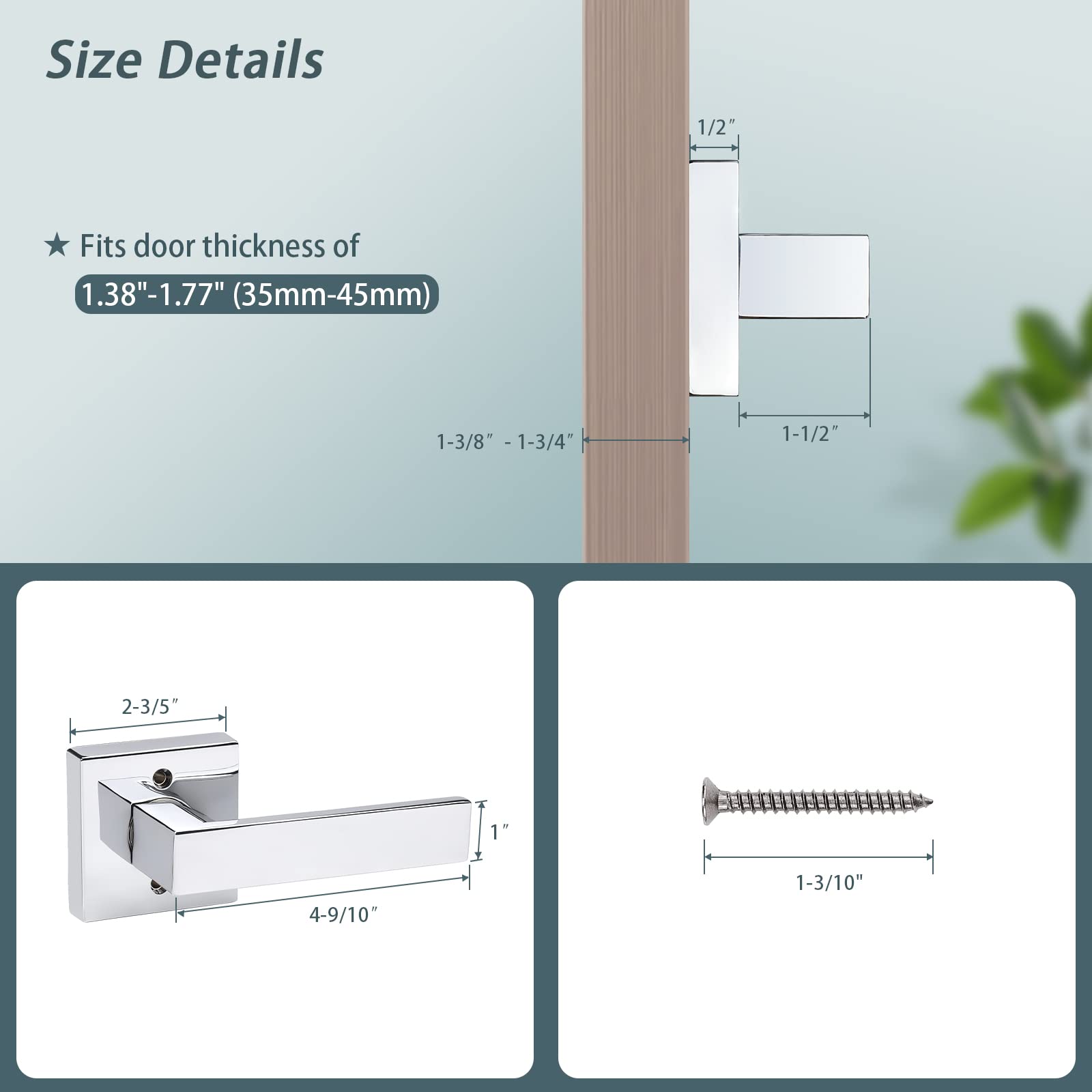 Heavy Duty Square Dummy Lever Door Handle - Polished Chrome, 3 Pack - for Interior Doors