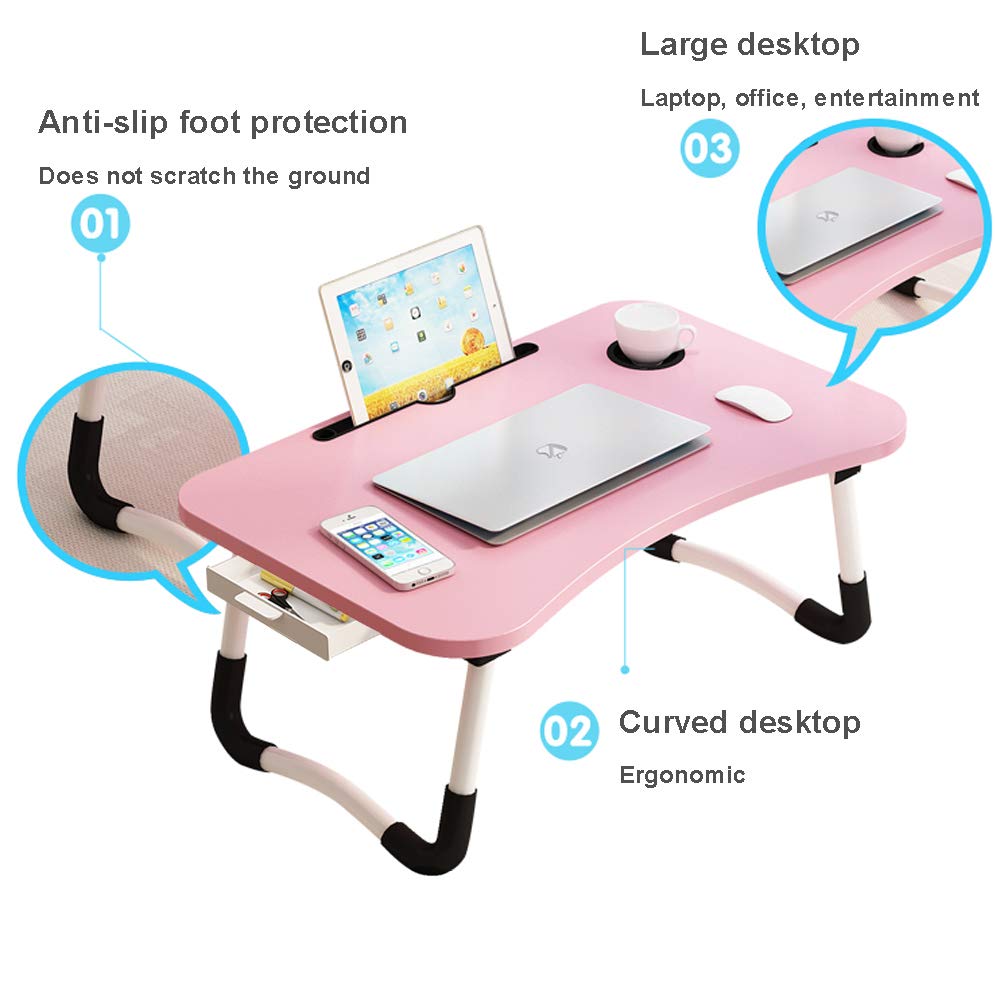 VebaCidi Twin Bed Desks with Drawer & Holder - Black & Pink for Dorm & Home Office