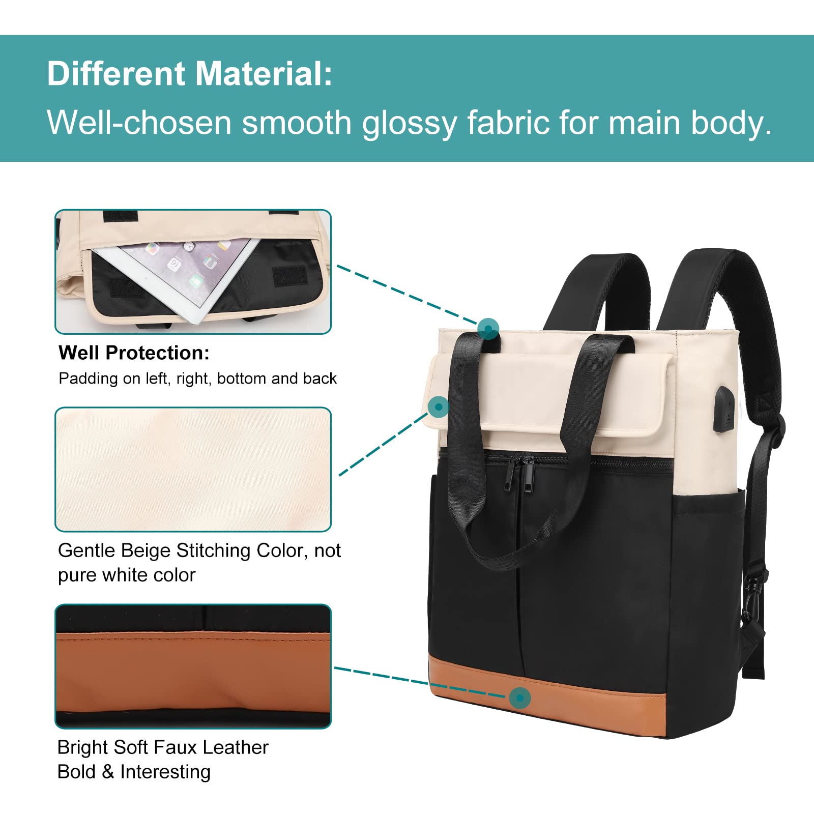 Women's Convertible Laptop Backpack - 15.6 Inch USB Charging Daypack for Work, Travel & School | Water-Resistant Computer Bag with Anti-Theft Pocket | Perfect for Commuting, Business Trips & College