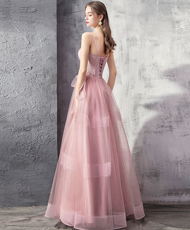 Elegant Pink Tulle Lace Long Prom Dress for Women - Formal Evening Gown for Graduation, Homecoming, and Special Occasions