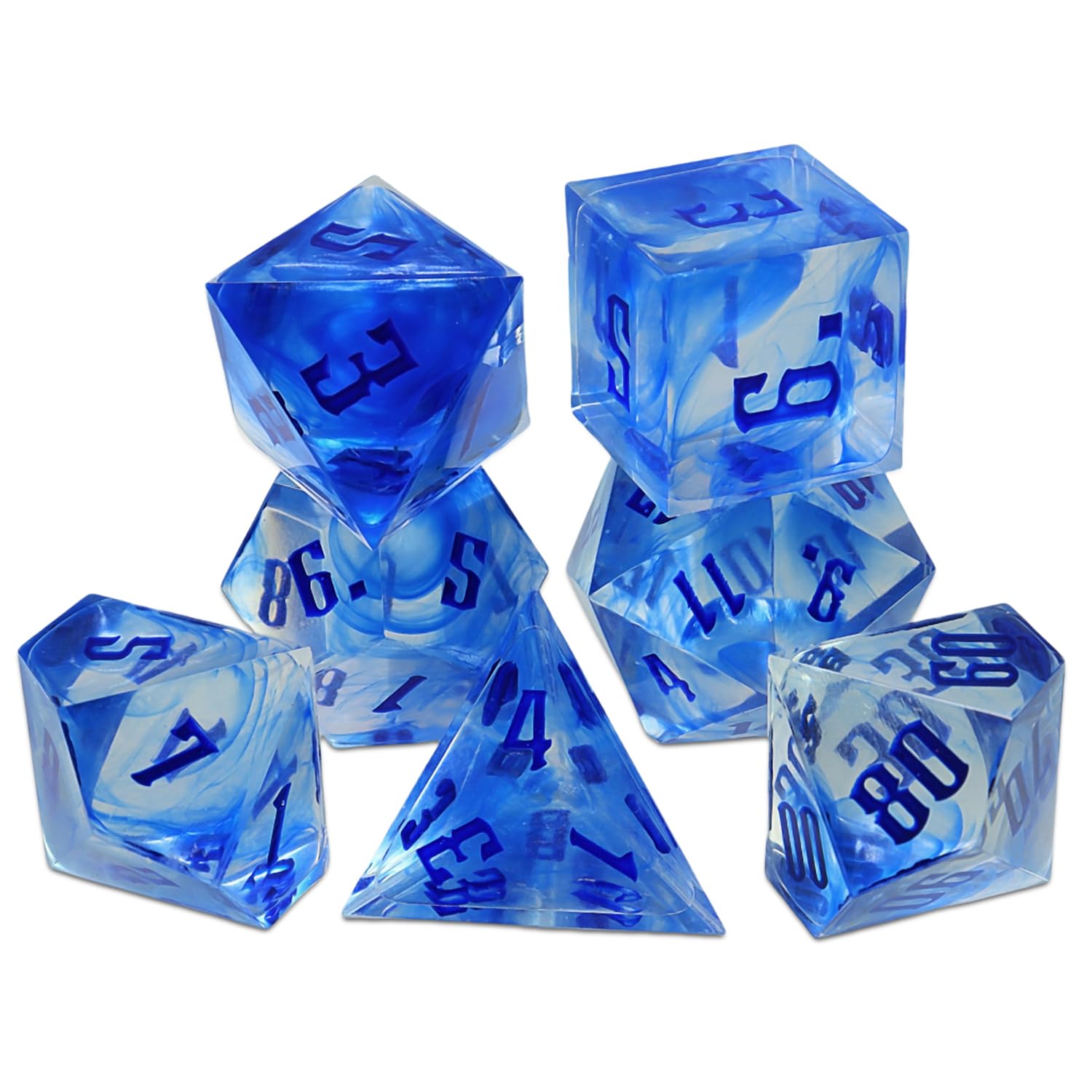 Dungeons & Dragons (D&D) RPG Liquid Polyhedral Dice Set - Complete 7-Piece with D4, D6, D8, D10, D12, D20 and Model Box (Blue) - Perfect for Tabletop Gaming, Magic RPG, and D&D Campaigns