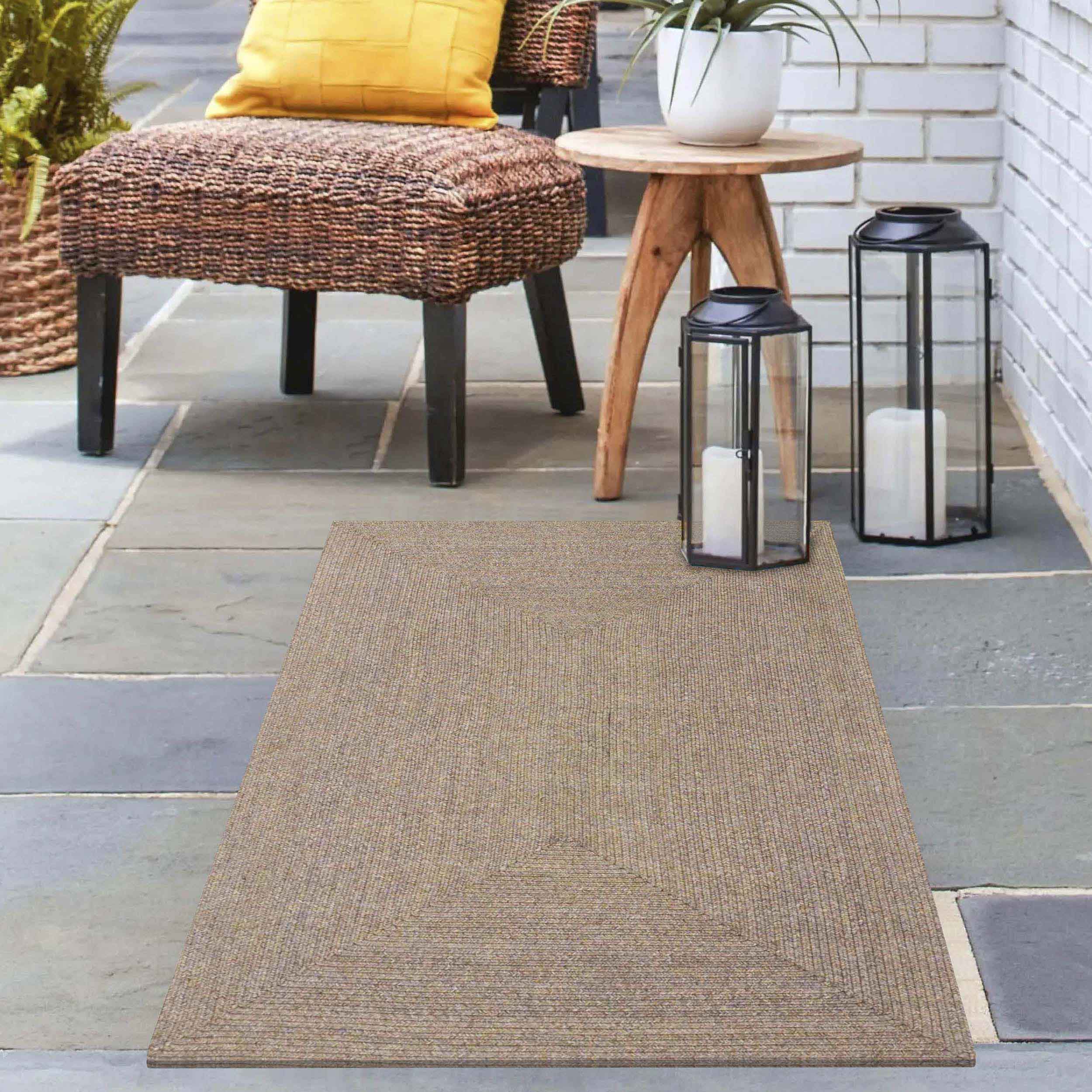 Bohemian Rectangle Braided Area Rug - Non-Slip Indoor Outdoor Rug for Living Room, Bedroom, Patio - Soft Woven Jute Natural Fiber Floor Mat for Home Decor