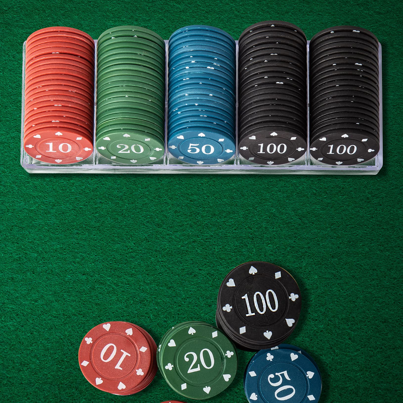 Ponpon Clear Acrylic Poker Chip Trays & Holders - 100-Capacity Chip Rack for Casino Games, Poker Nights & Home Game Storage