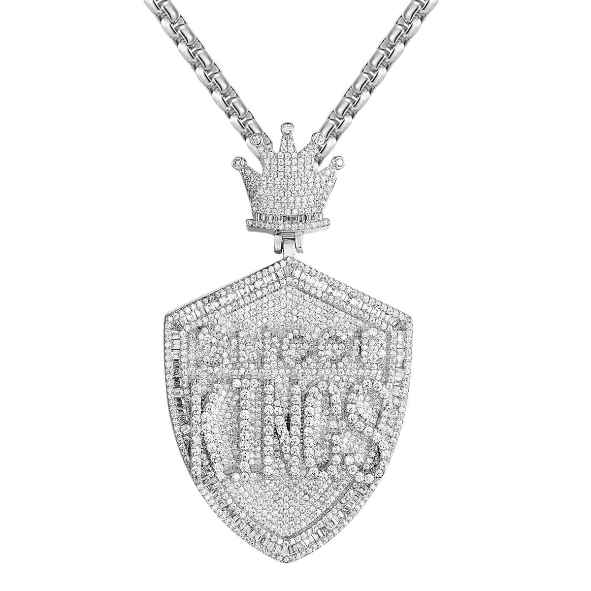 Men's Sterling Silver Street Kings Crown Hip Hop Pendant Necklace - Customizable Urban Jewelry for Rappers & Hip Hop Fashion Lovers