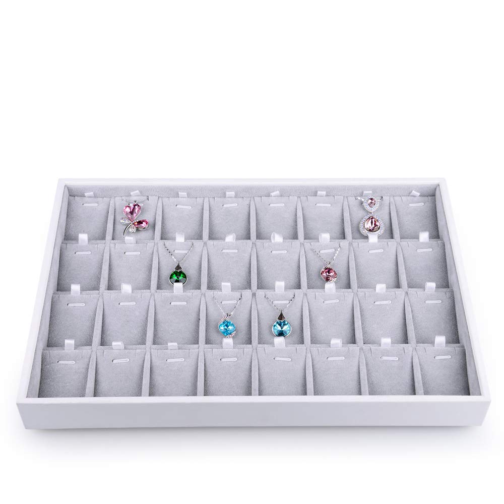Oirlv Velvet Stackable Jewelry Organizer Tray - 32 Grids Pendant & Ring Display Case for Necklace Storage - Perfect for Bedroom Vanity, Closet Organization & Jewelry Shop Display