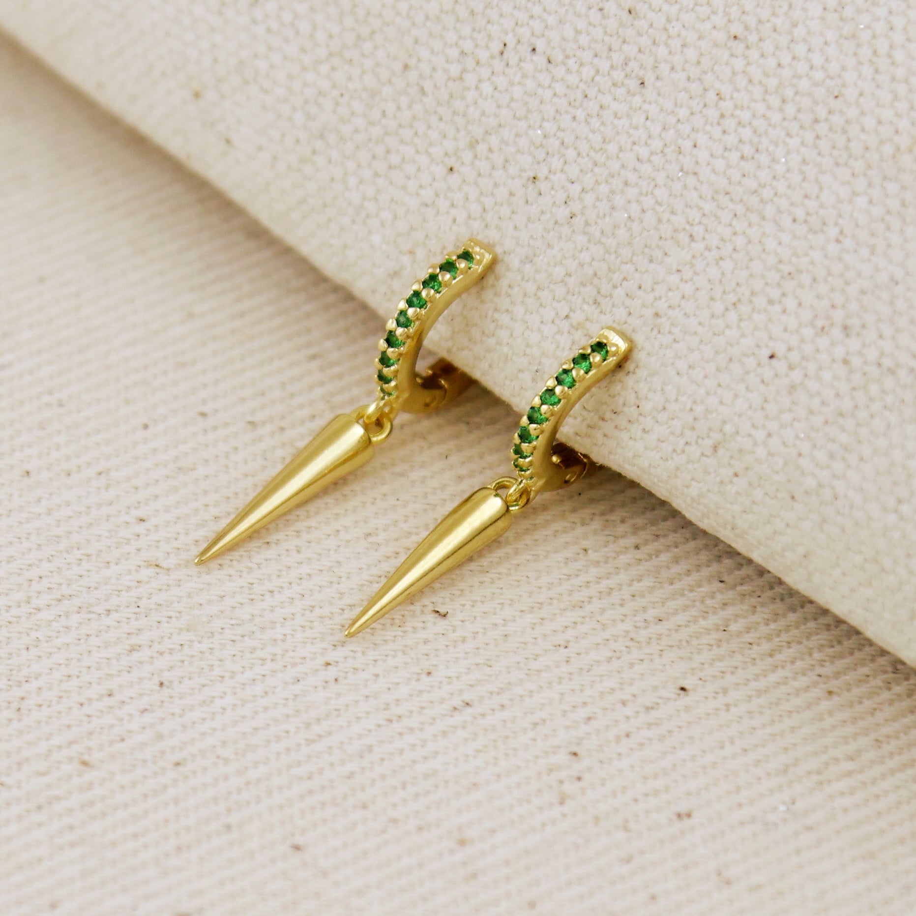 18K Gold Filled Emerald CZ Hoop Earrings with Spike Drop - Elegant Dangle Earrings for Women, Perfect for Parties, Weddings & Everyday Wear