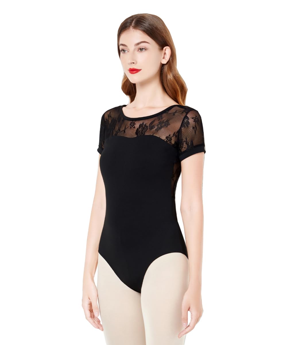 Women's Short Sleeve Ballet Leotard - Gymnastics Dance Bodysuit for Adults - Perfect for Ballet Class, Yoga & Performance Practice