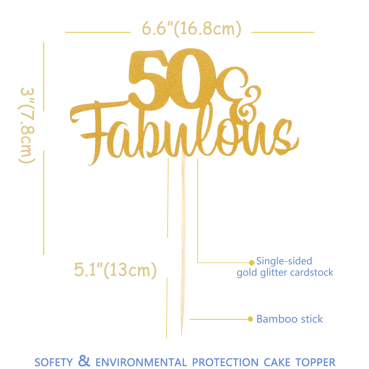 Gold Glitter 50th Birthday Cake Topper - Single-Side Sturdy Decoration for Anniversary, Wedding & Party | Cheers to Fifty Years Celebration | Perfect for 50th Birthday Cakes, Retirement Parties & Milestone Events