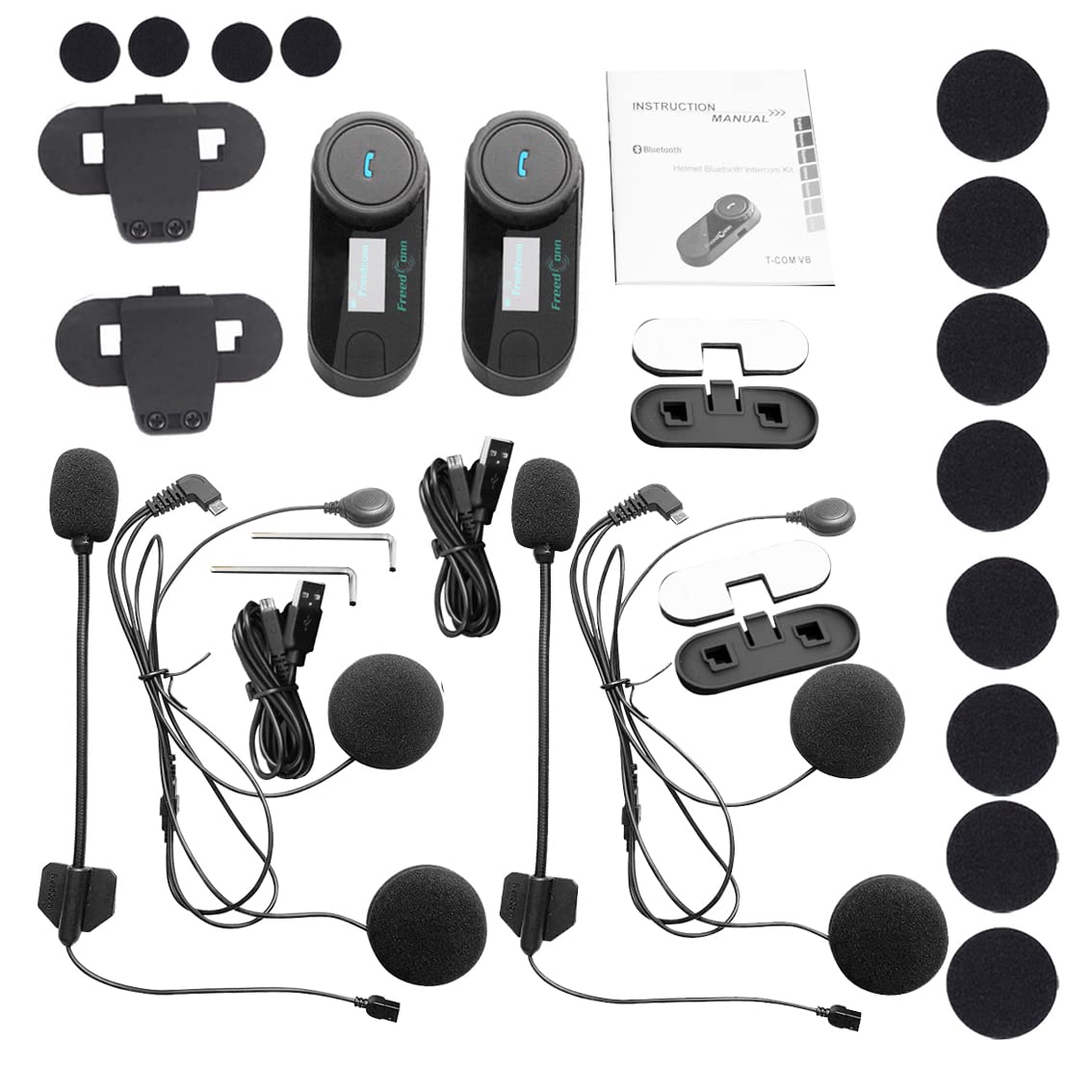 FreedConn 2-Pack TCOM-SC Motorcycle Bluetooth Intercom Headset - Universal Helmet Communication System for 2-3 Riders with Music Sharing, LCD Display, FM Radio, GPS & Waterproof - Perfect for Group Riding, Road Trips & Adventure Motorcycling