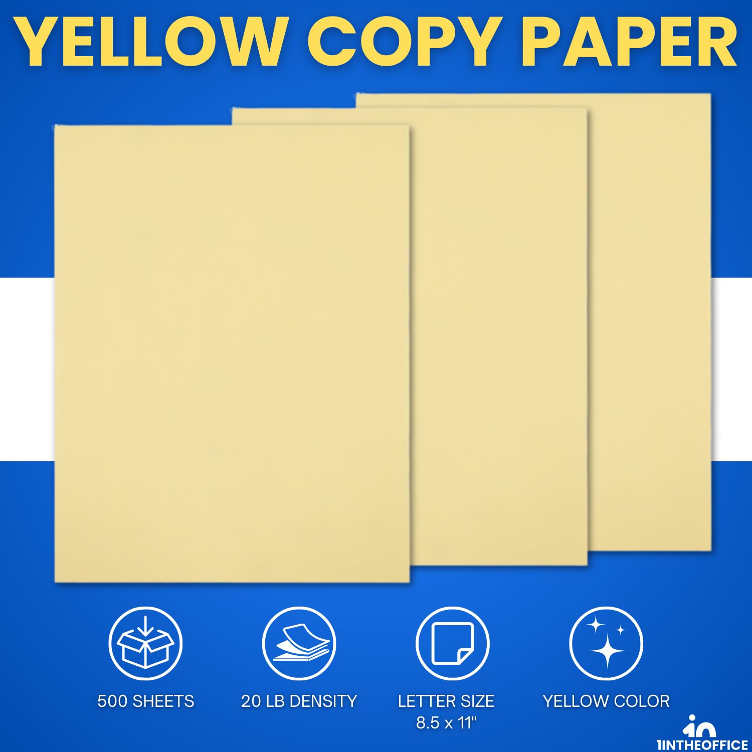 1InTheOffice Colored Copy Paper 8.5x11 Inch - Bright Yellow Printer Paper, 20lb Premium Quality, 500 Sheets Letter Size - Perfect for Office Documents, School Projects, Flyers & Creative Crafts