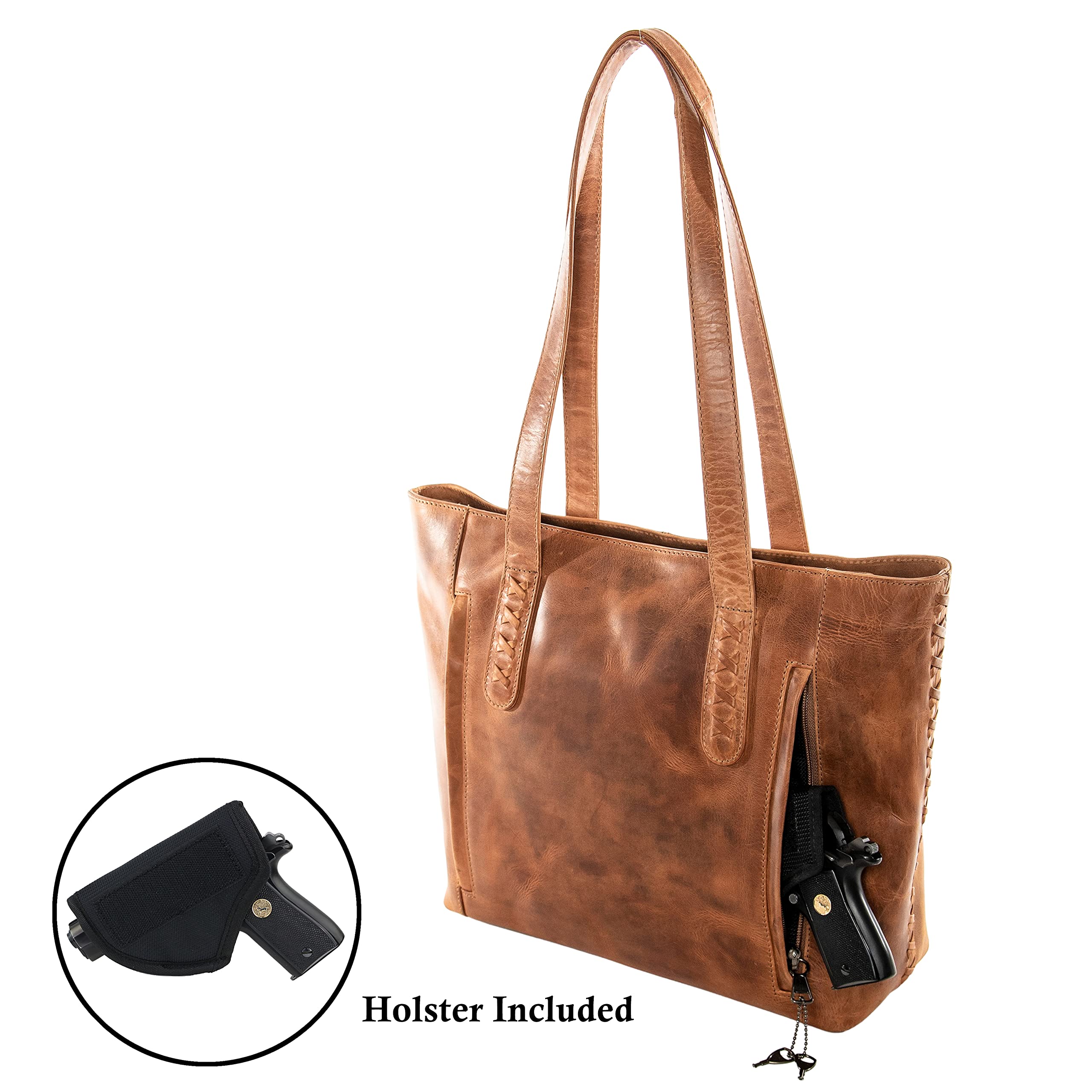 Norah Large Leather Concealed Carry Tote Bag with Lace Detailing - Perfect for Everyday Use, Travel, and Secure Storage