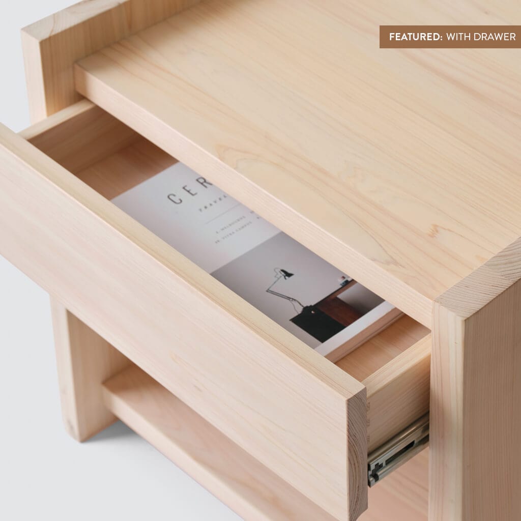 Premium Hinoki Wood Nightstand - Natural Japanese Cypress Bedside Table with Drawer for Bedroom, Living Room & Guest Room Decor