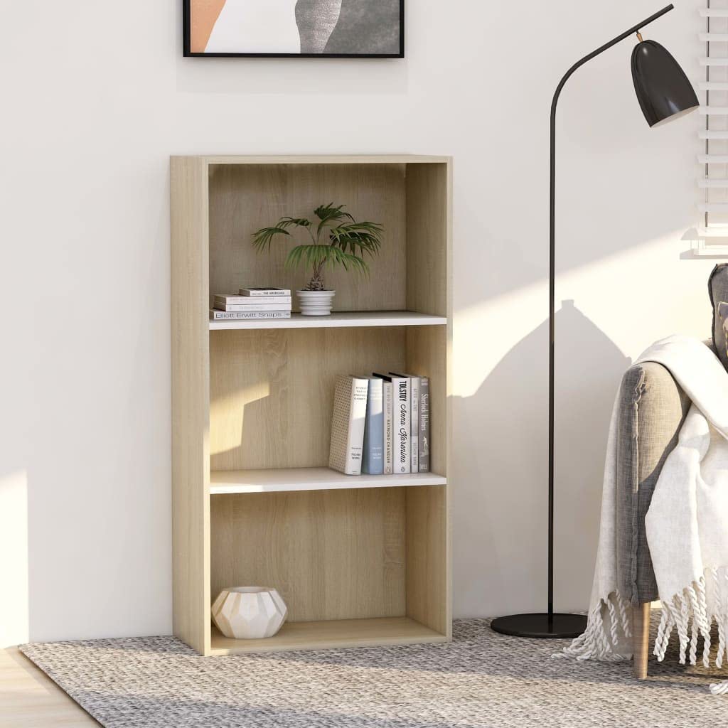 3 Tier Wooden Bookcase - Modern Bookshelf with Storage Shelves for Bedroom, Living Room, Office & Library - White & Brown - Perfect for Organizing Books, Plants & Home Decor