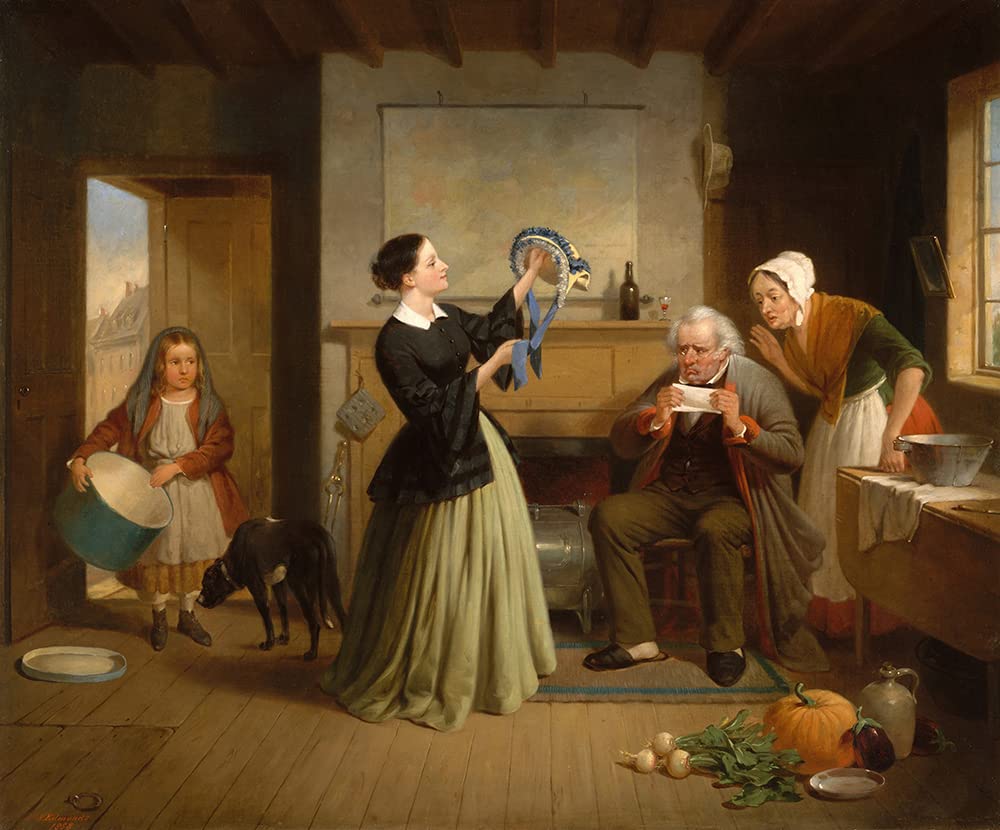 Francis William Edmonds 'The New Bonnet' (1858) - 23x20 Gold Ornate Framed & Double Matted Museum Art Print - Perfect for Home Decor, Office Wall Art, and Gift Giving