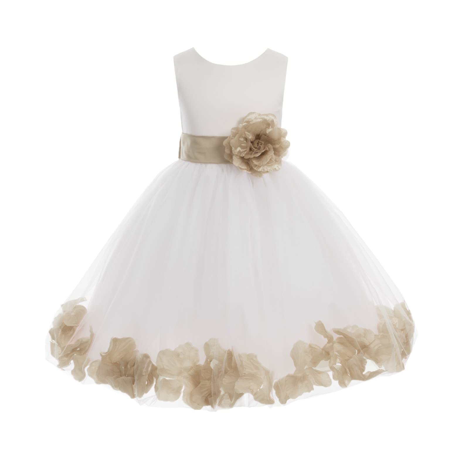 White Tulle Rose Petals Flower Girl Dress - Elegant Christening Gown for Baby Girls (Style 302T) | Perfect for Weddings, Baptisms & Special Occasions