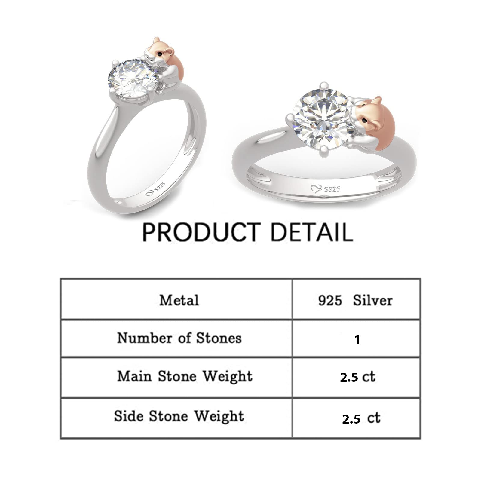 Jeulia Sterling Silver Hug Me Adorable Hamster Snail Ring - Round Cut Fashion Jewelry for Anniversary, Engagement, Wedding, Christmas & Birthday Gifts - Perfect for Boyfriend with Elegant Jewelry Box | Cute Couple Rings for Everyday Wear & Special Occasions
