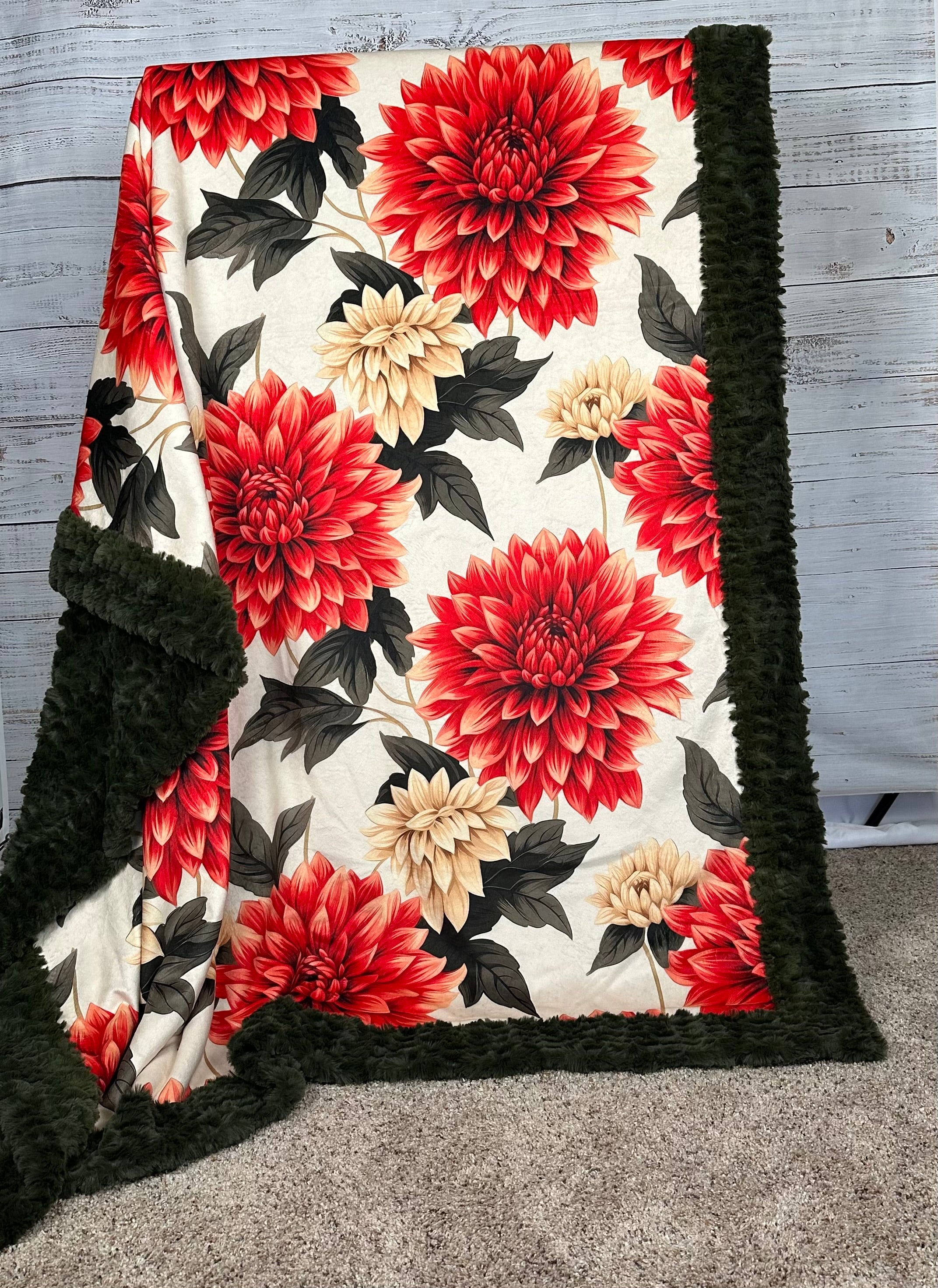 Premium 55x79 Inch Minky Blanket with Dahlia Floral Print - Ultra Soft & Luxurious Spoonflower Quality for Bedroom, Couch, and Gift Giving