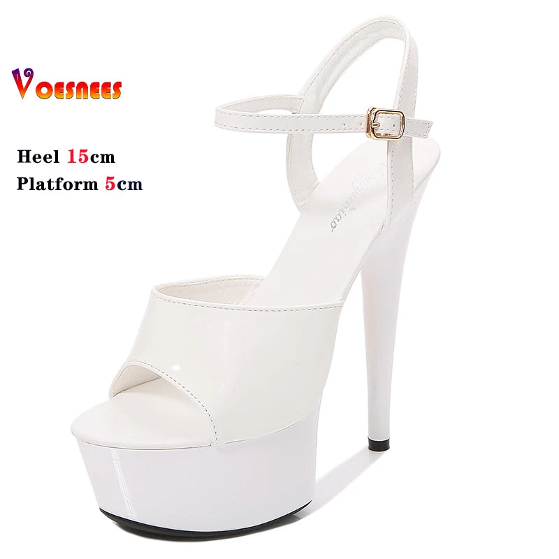 15CM Stiletto Waterproof Platform Sandals for Women - Sexy High Heel Stripper Shoes, Wedding Party Heels, Size 43 - Perfect for Nightclubs, Performances and Special Occasions