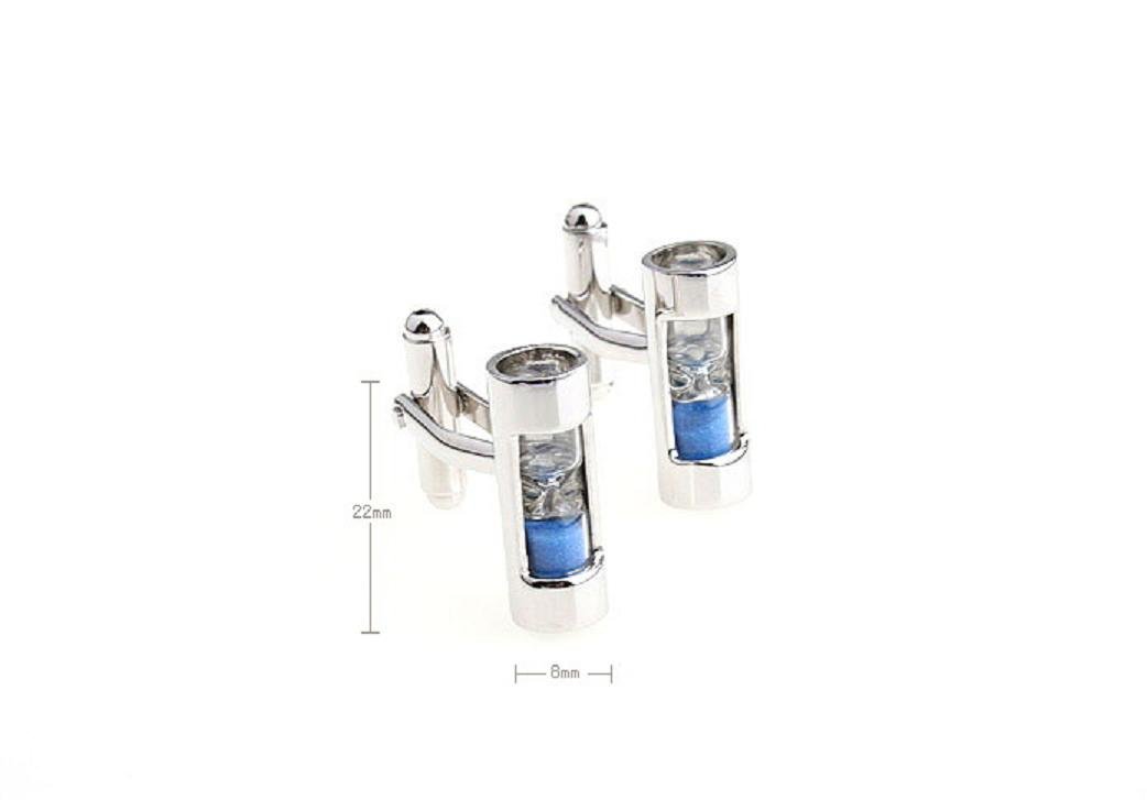 MRCUFF Steampunk Blue Sand Timer Hourglass Cufflinks Set - Vintage Style Sandtimer with Gift Box & Polishing Cloth - Perfect for Weddings, Business Meetings & Formal Events