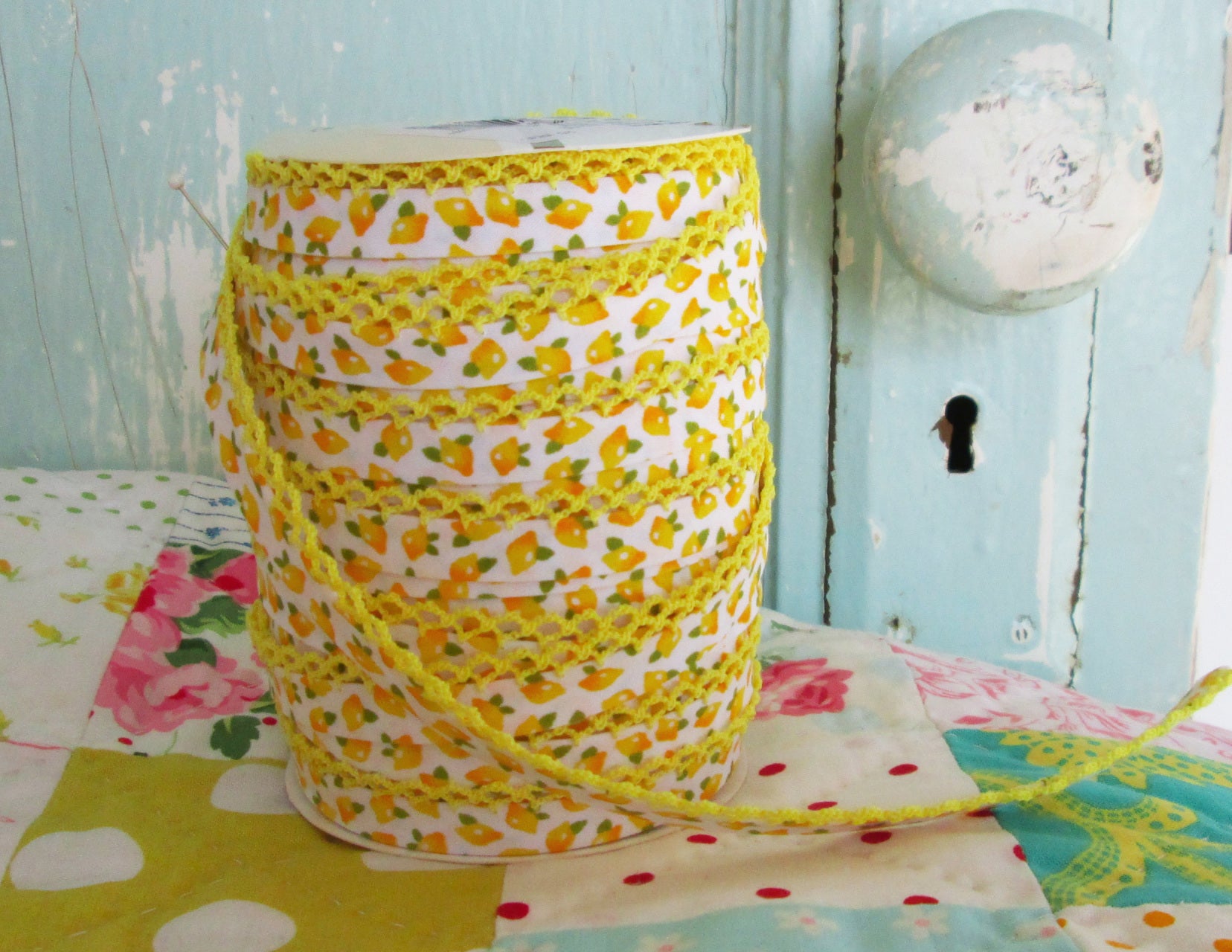 Lemon Double Fold Crochet Edge Lace Bias Tape - 1 Yard Roll for Sewing, Quilting & DIY Crafts | Perfect for Garment Trims, Baby Clothes & Home Decor Projects