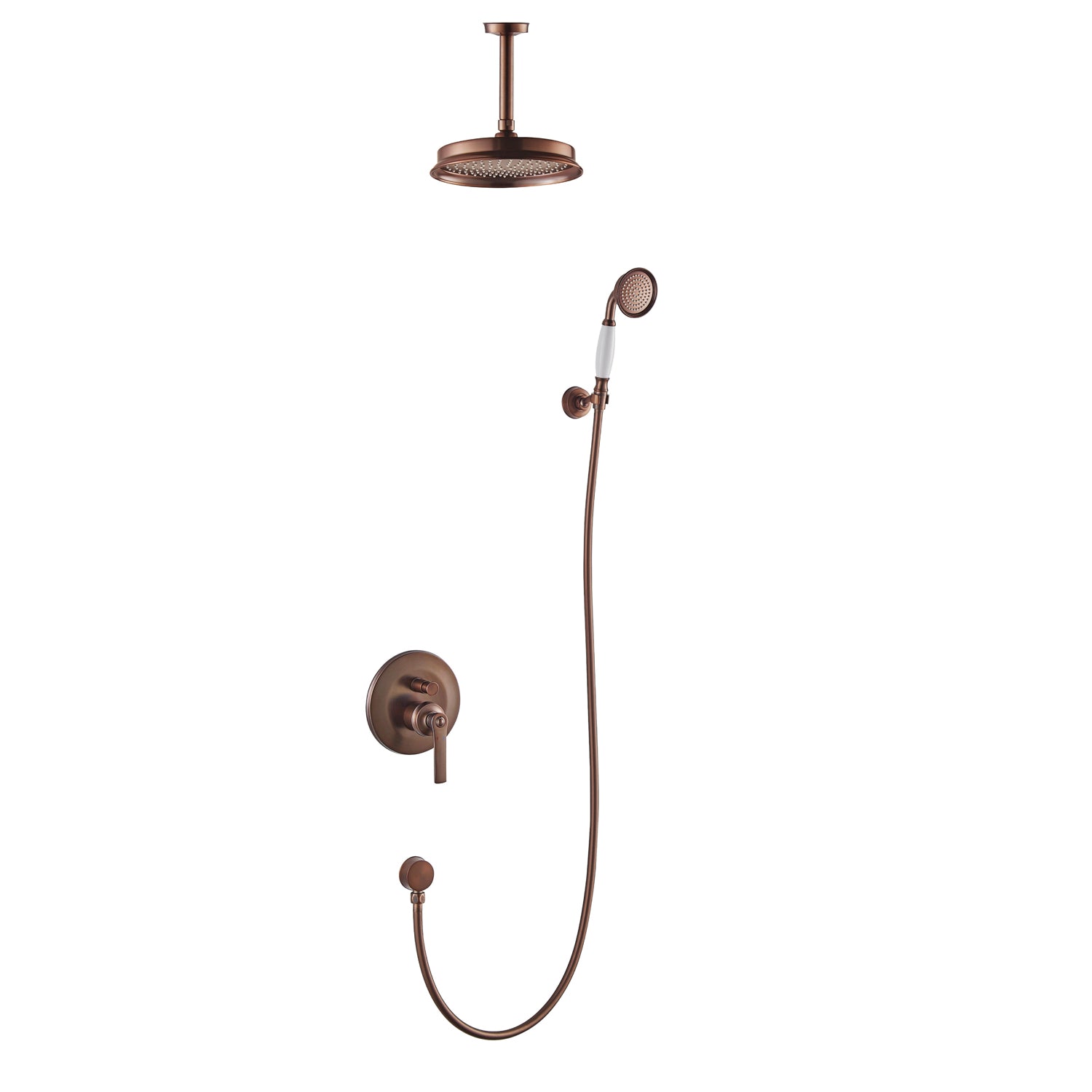 DAX 8339 ORB Round Rainfall Shower System - Wall Mount Brass Shower Head with Handheld Sprayer & Mixer Trim in Oil Rubbed Bronze Finish - Perfect for Luxury Bathroom & Spa Experience