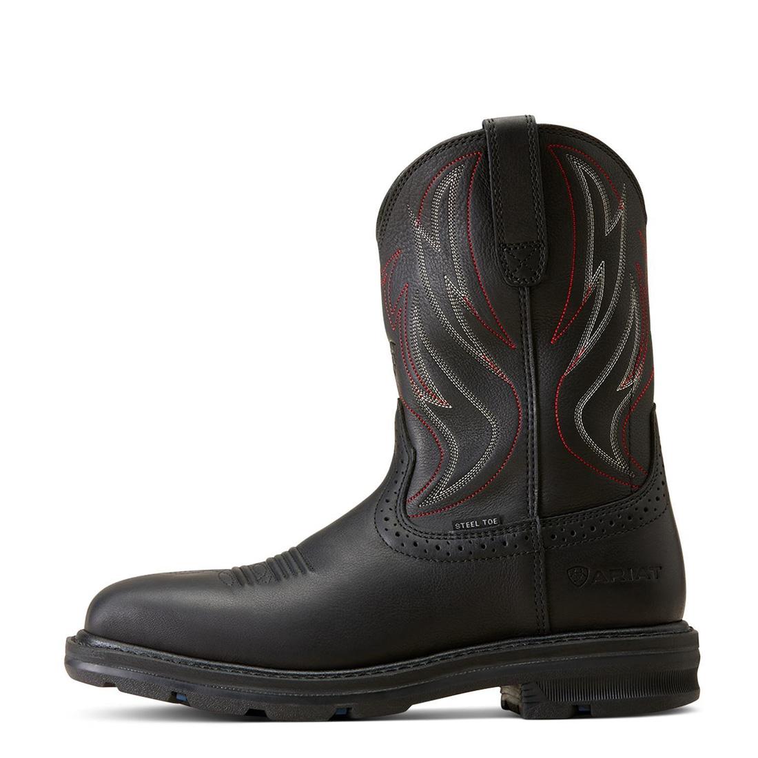 Sierra Shock Shield Steel Toe Work Boots for Men - Black Safety Shoes with Slip Resistant & Electrical Hazard Protection - Ideal for Construction, Warehouse & Industrial Work