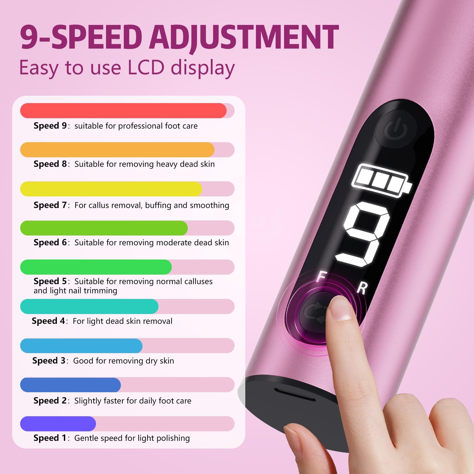 K KERNOWO Electric Foot Callus Remover - 2-in-1 Rechargeable Pedicure Tool with 9 Adjustable Speeds & 30 Sandpapers - Powerful Wireless Foot Scrubber for Dead Skin & Nail Care - Perfect for Home Pedicure, Foot Spa & Professional Salon Use