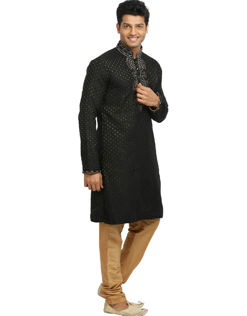 Elegant Black Kurta with Zari Brocade and Chudidaar - Traditional Indian Ethnic Wear for Festivals, Weddings & Special Occasions