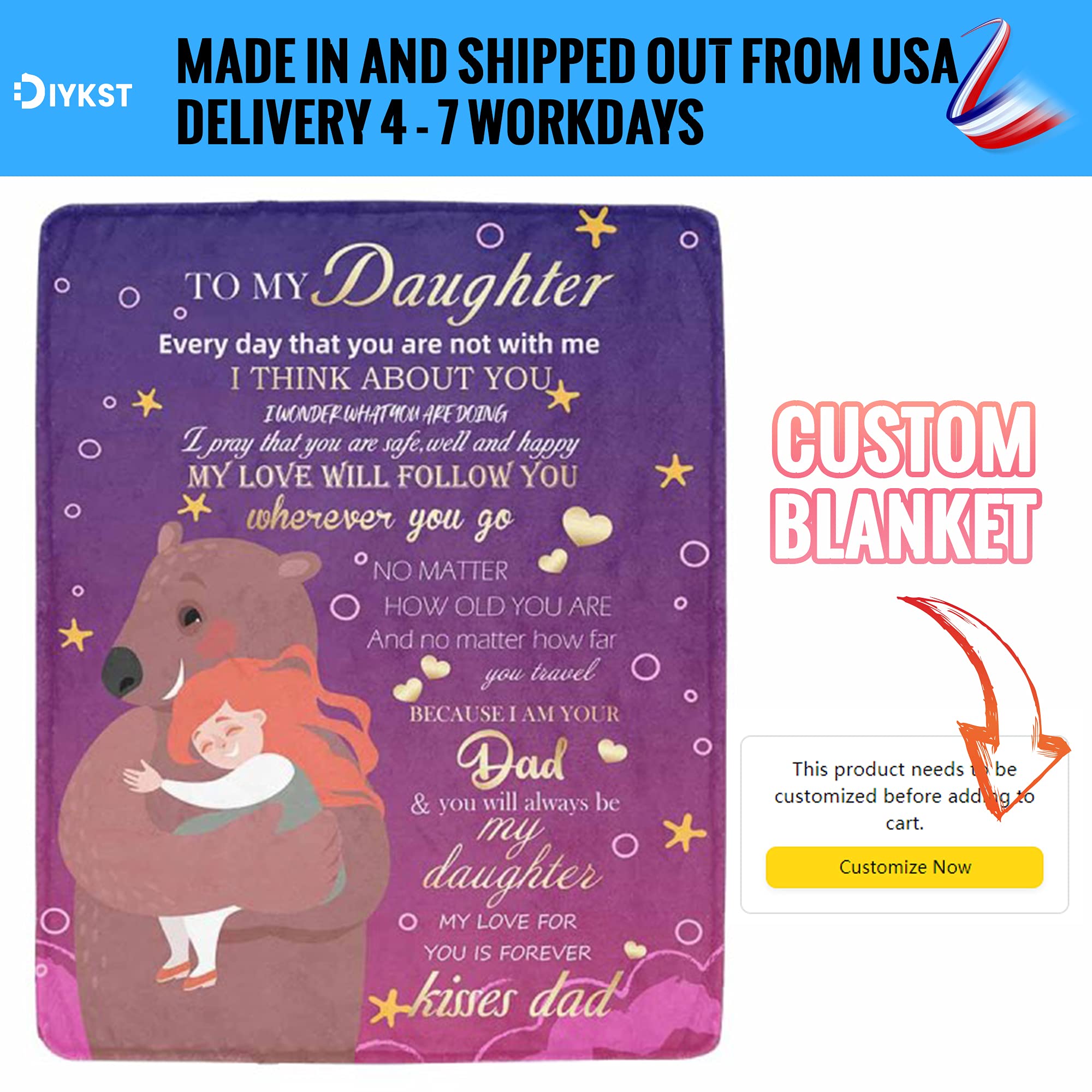 Custom Name Blanket for Daughter - Personalized Throw Blanket Gift for Mother's Day | Cozy Bed, Sofa & Nursery Decor | DIYKST Monogrammed Fleece Blanket