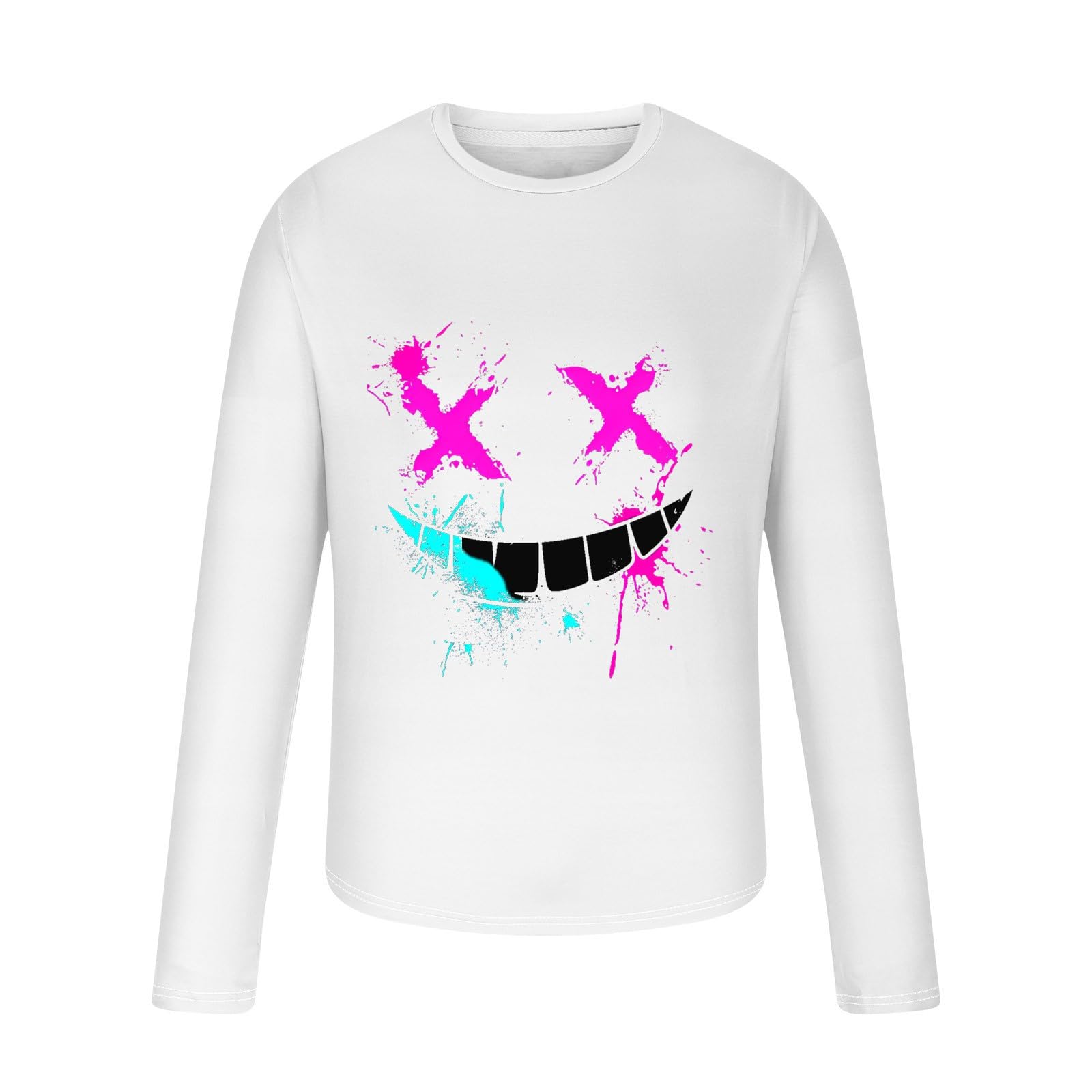 Funny Smiley Face Graphic Long Sleeve T-Shirts for Men - Novelty Streetwear Tops for Casual Wear, Parties & Everyday Outfits