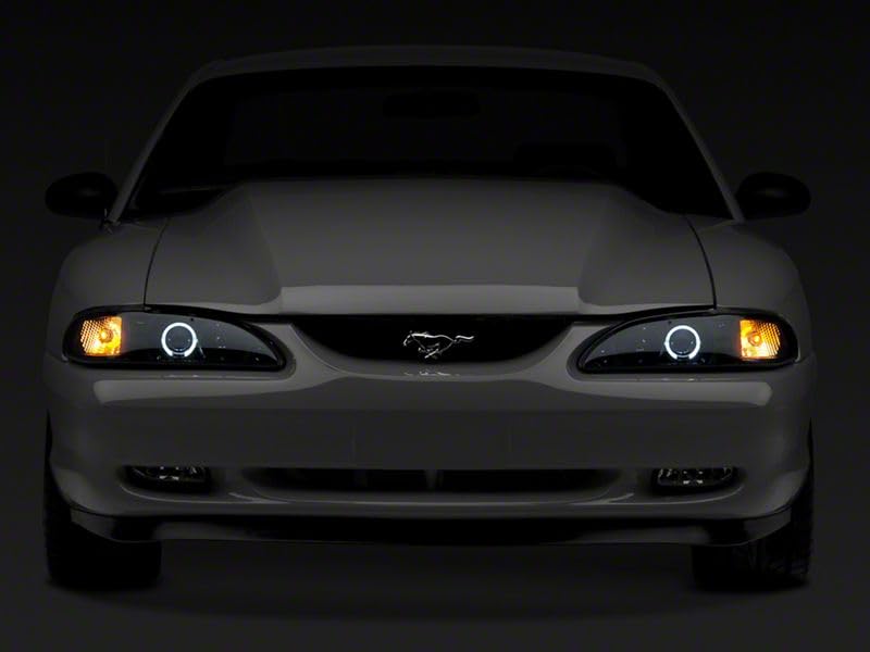 Raxiom LED Halo Projector Headlights for 94-98 Mustang - Black Housing & Smoked Lens - High-Performance Lighting Upgrade for Night Driving & Car Customization