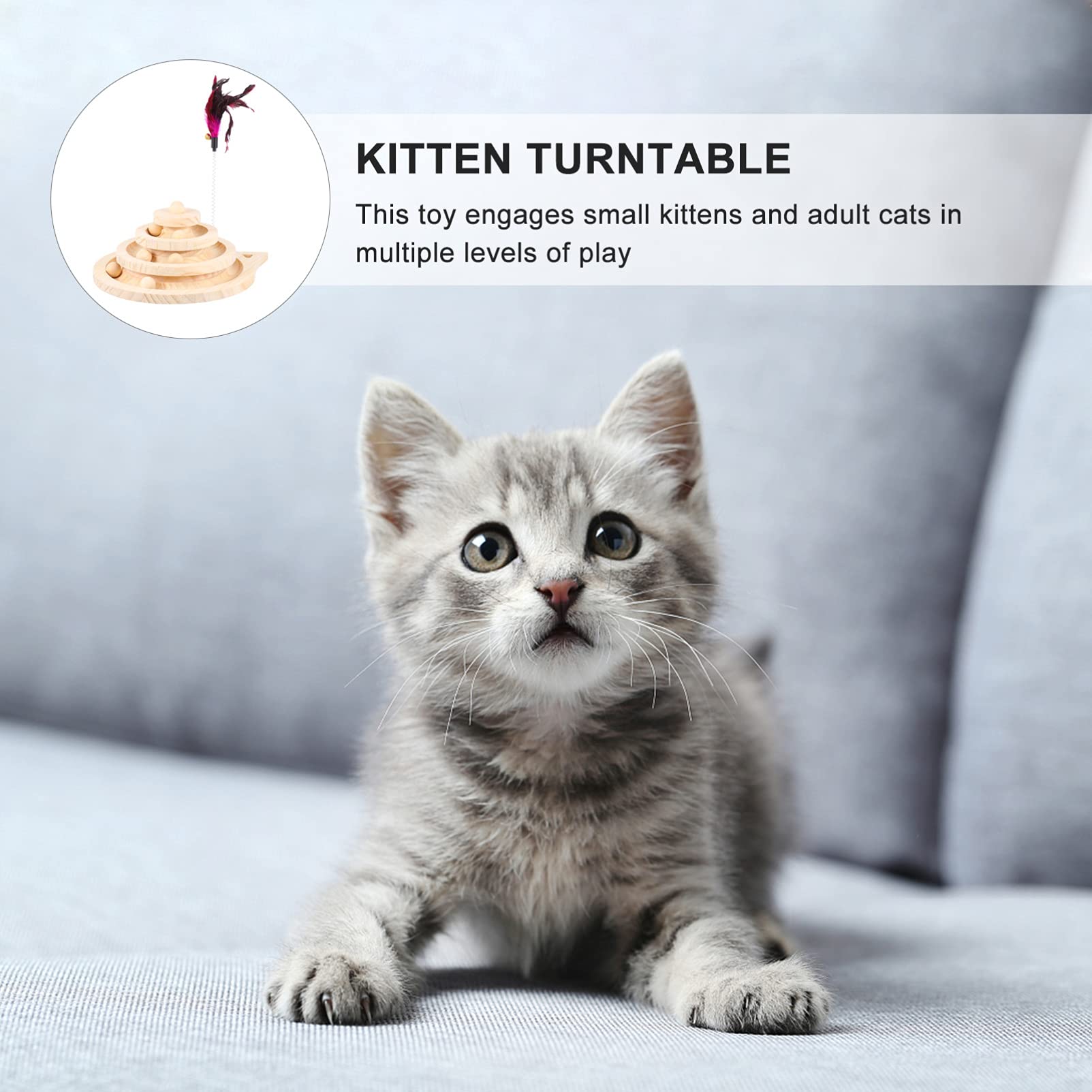 Balacoo Interactive Cat Toys Set - Turntable Windmill, Track Ball & Puzzle Circle Teaser for Kittens - Wooden Pet Toys for Indoor Play & Mental Stimulation