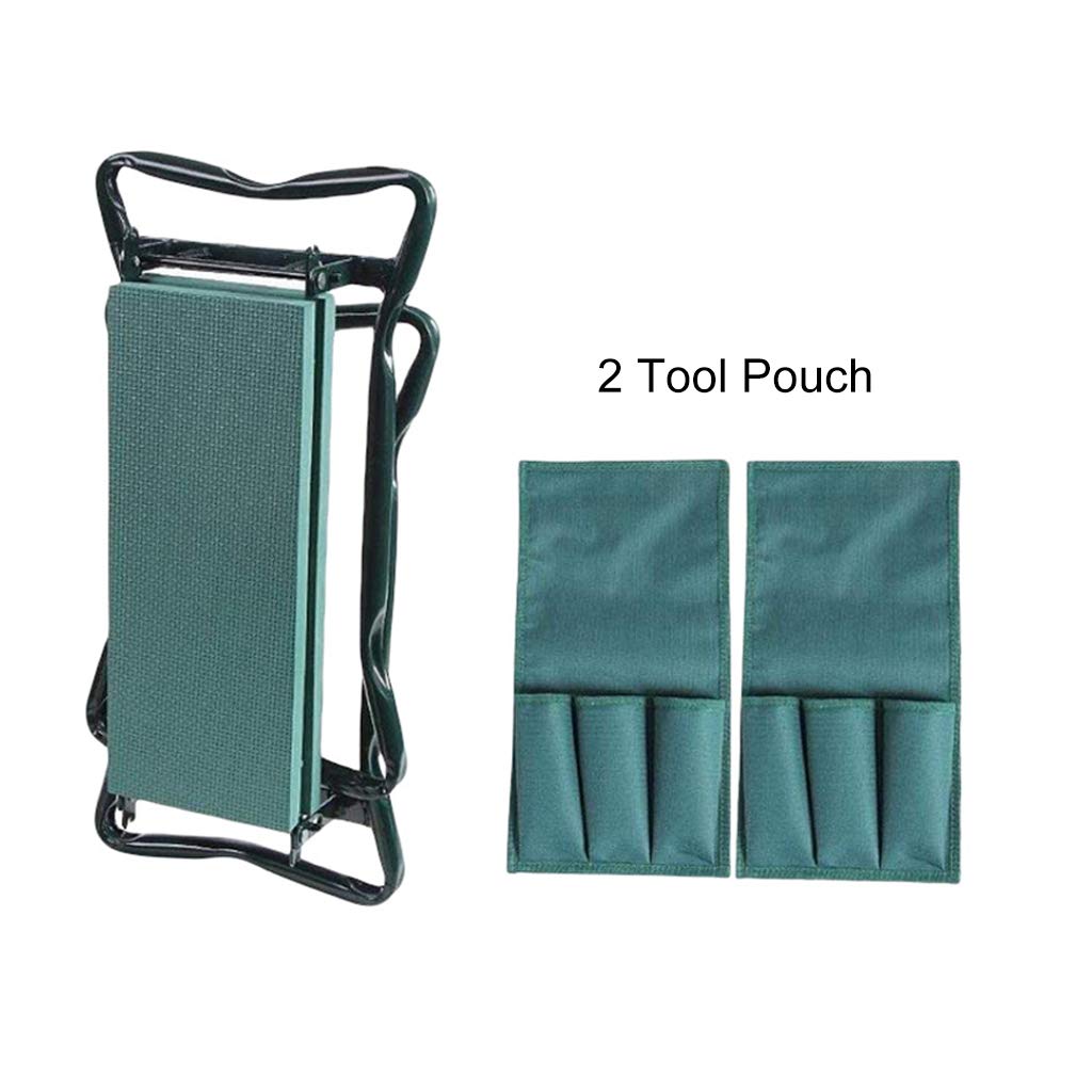 **Foldable Garden Kneeler Seat with 2 Tool Pouch - Portable Outdoor Gardening Bench with EVA Foam Pad & Knee Stool - Heavy Duty Gardening Tools Kit, Green, 23.5×10.9×19.3 Inch - Perfect for Planting, Weeding & Yard Work**