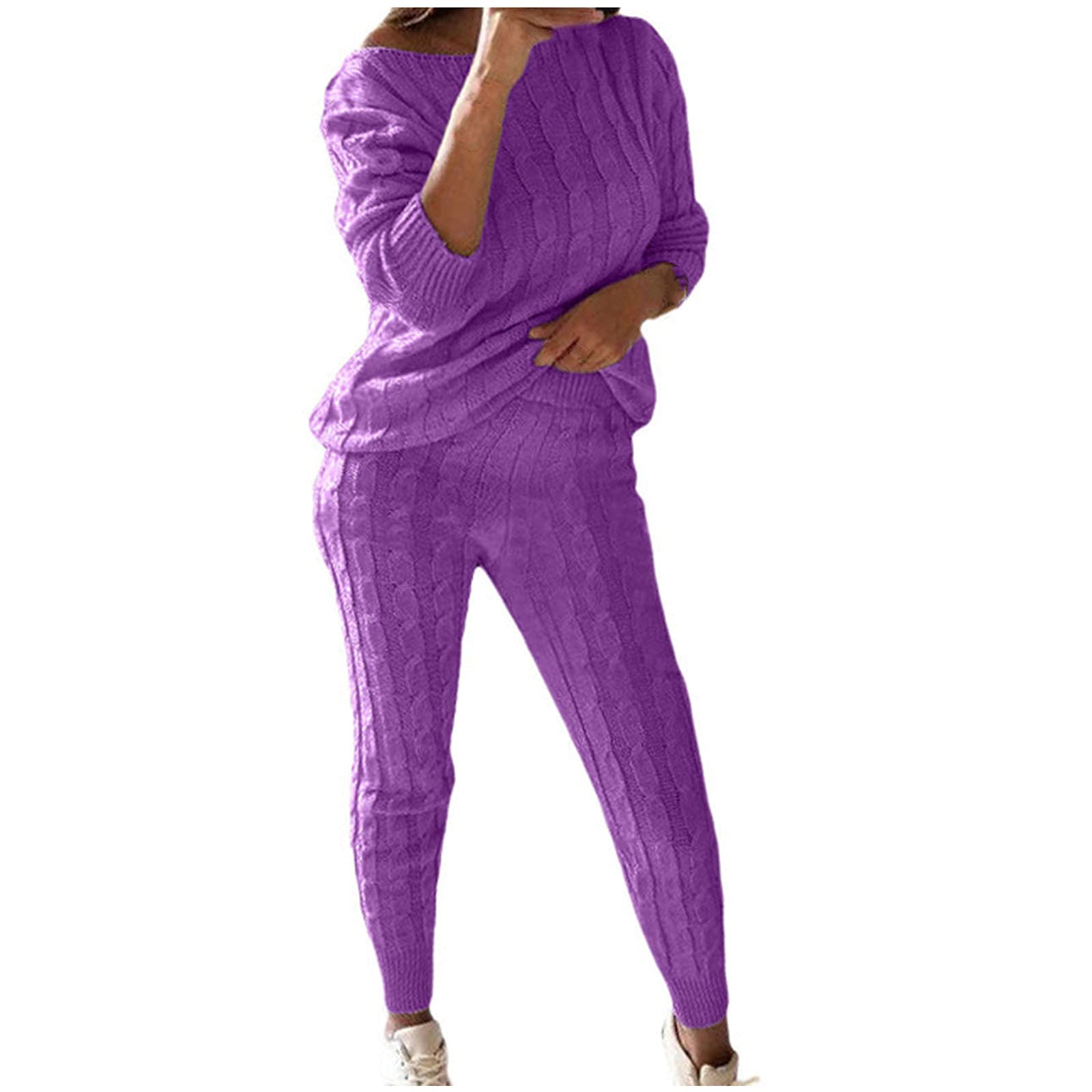 Women's Waffle Knit Sweater Set - Oversized Long Sleeve Pullover & Pants Two-Piece Outfit | Cozy Loose Lounge Wear for Fall Winter, Casual Daily Wear, Home Comfort