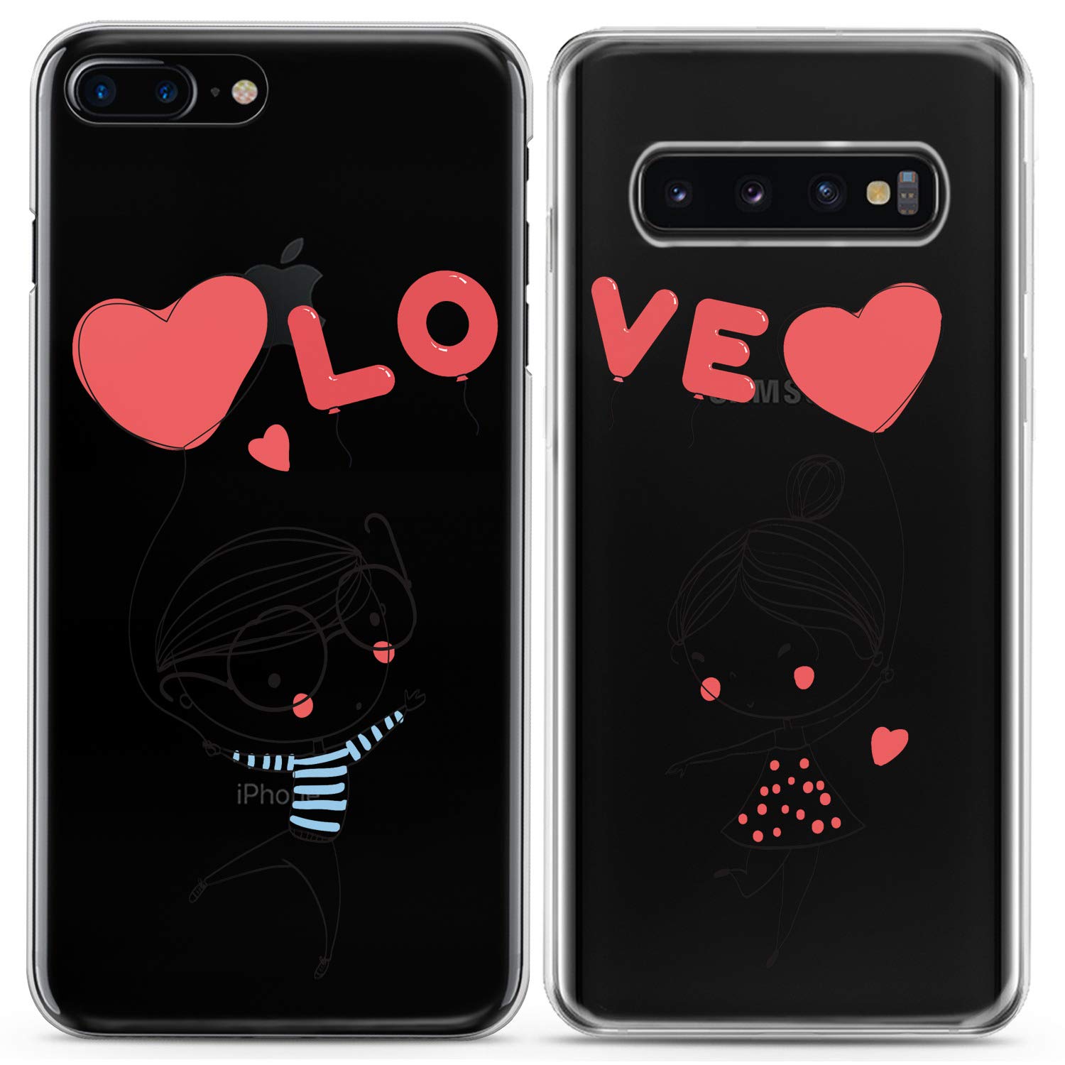 **Matching Couple Phone Cases for iPhone 16/15/14/13/12/11 Pro Max/Mini/Xs/X/6s/8 Plus/7+/Xr/10/SE/5 – Cute Balloon Silicone Cover – Romantic Gift for Girlfriend, Women, Couples – Perfect for Anniversaries & Valentine's Day**