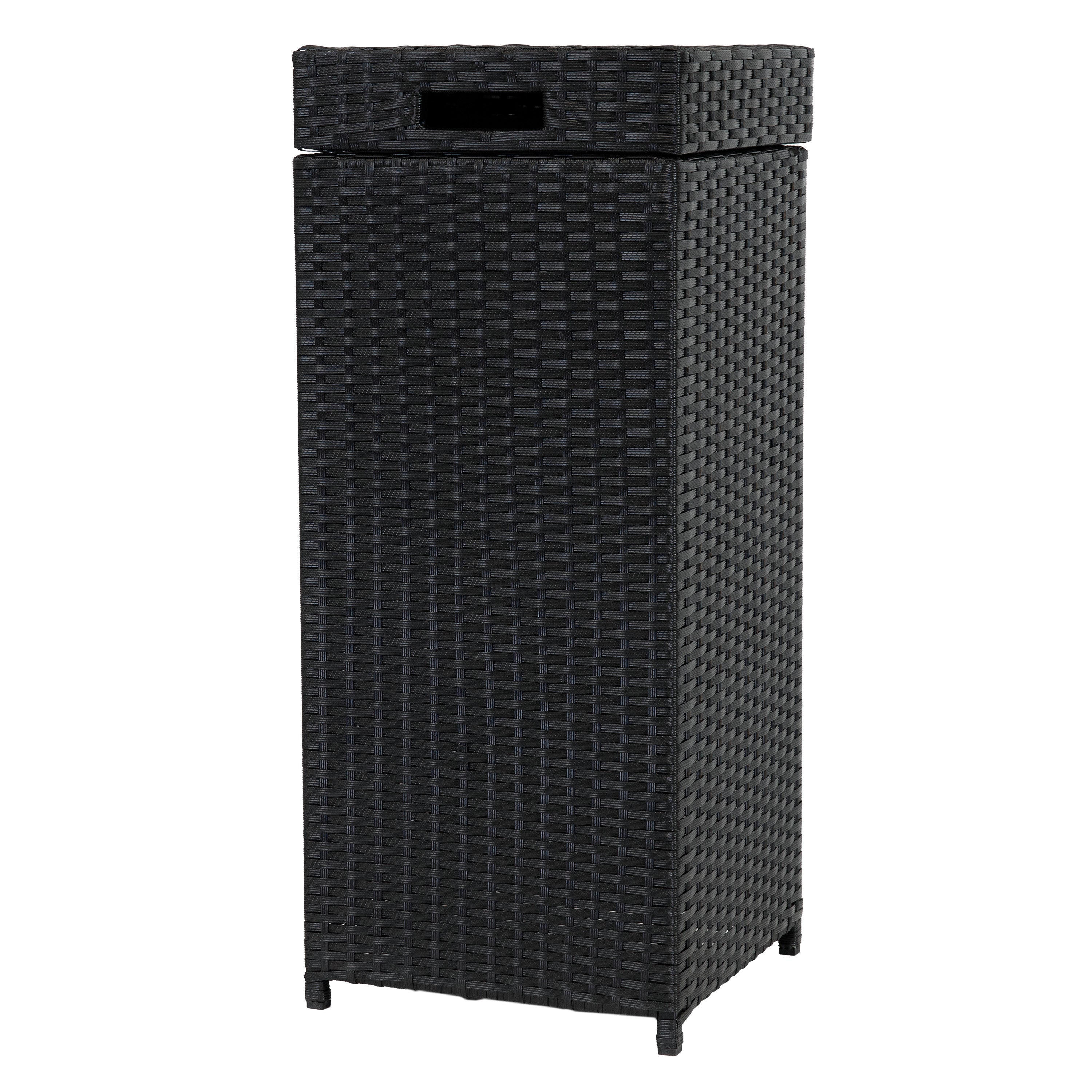 Sunnydaze Outdoor Wicker Trash Cans with Lids - Set of 2 (26 Gallon & 15 Gallon) - Weather-Resistant Patio, Garden & Backyard Waste Bins for Home & Commercial Use