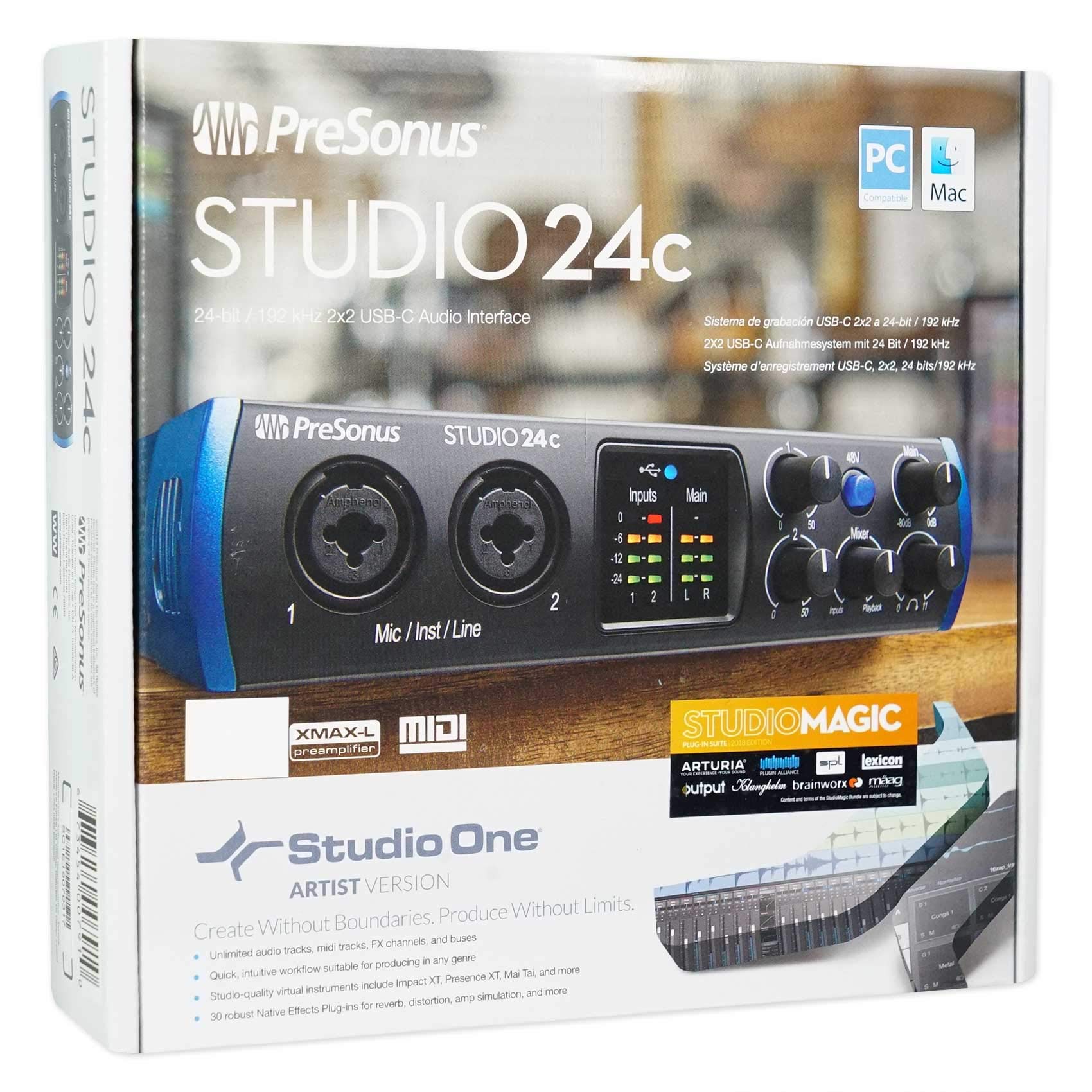 Presonus STUDIO 24C 2x2 USB-C Audio Interface with MIDI - Professional Recording Studio Equipment for Mic & Headphones | Perfect for Home Studios, Podcasting & Music Production