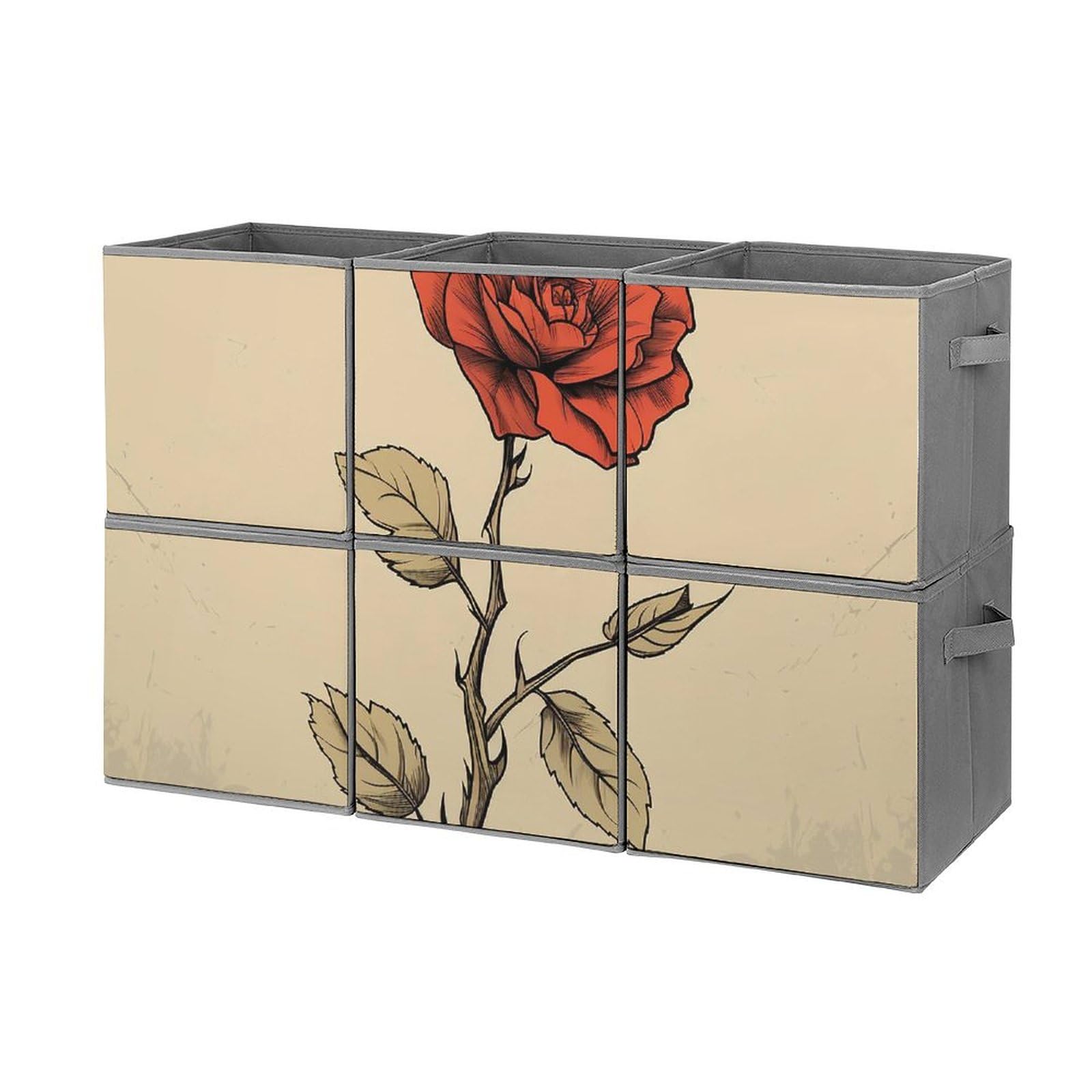 6-Pack Collapsible Rose Pattern Storage Bins with Handles - Large Fabric Storage Baskets for Closet Organization, Clothing Storage & Home Decor (Perfect for Bedroom, Bathroom, and Office Organization)